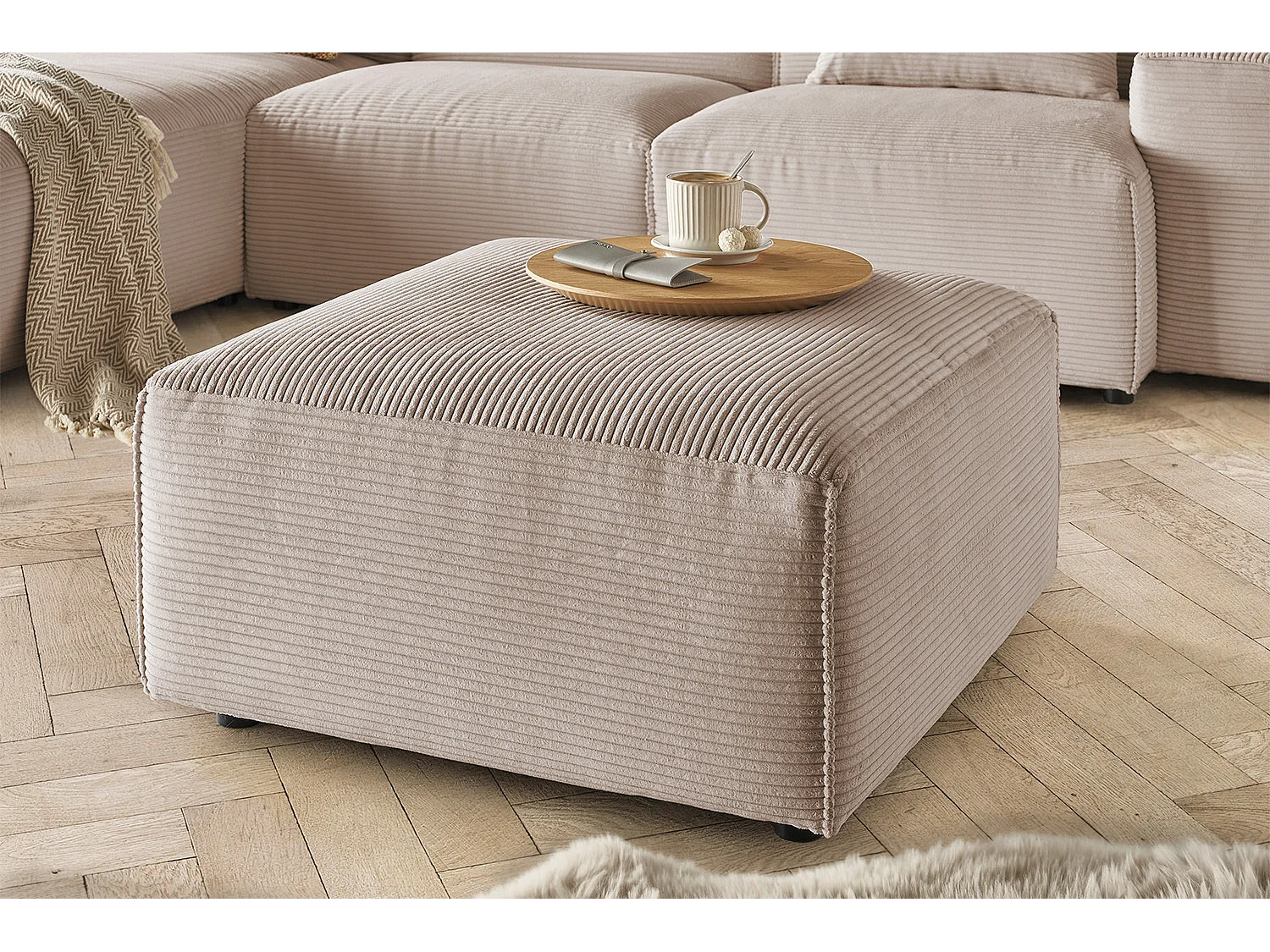 Pouf rembourré - taupe Velours côtelé - RANI