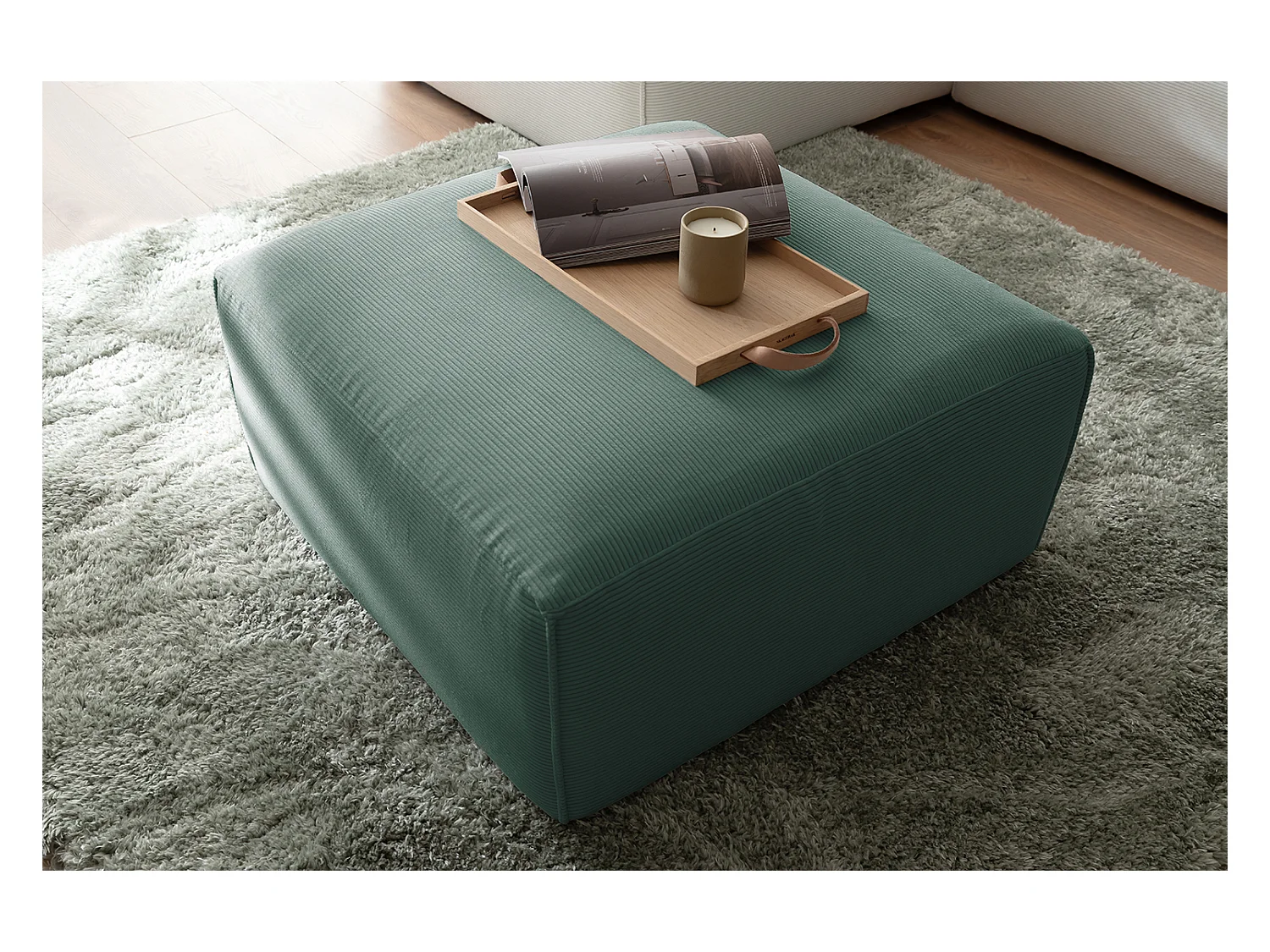 Pouf - vert émeraude Velours côtelé - RANI