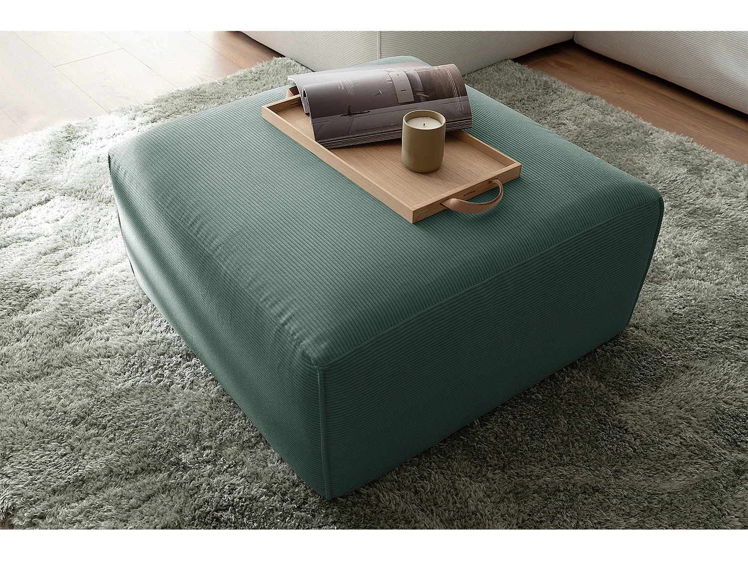 Pouf rembourré - vert émeraude Velours côtelé - RANI