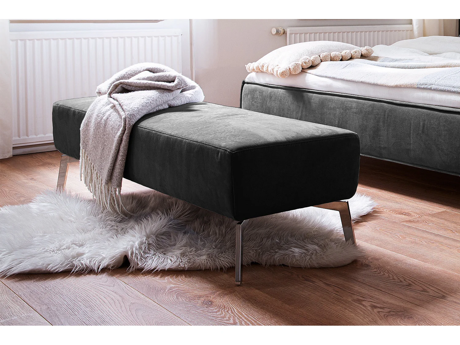 Banc - Noir tissu tissé - SOFIA