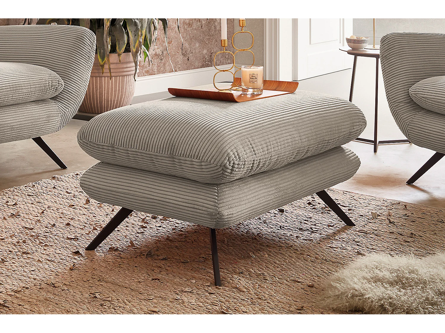 Pouf rembourré - granit Velours côtelé - CHARME