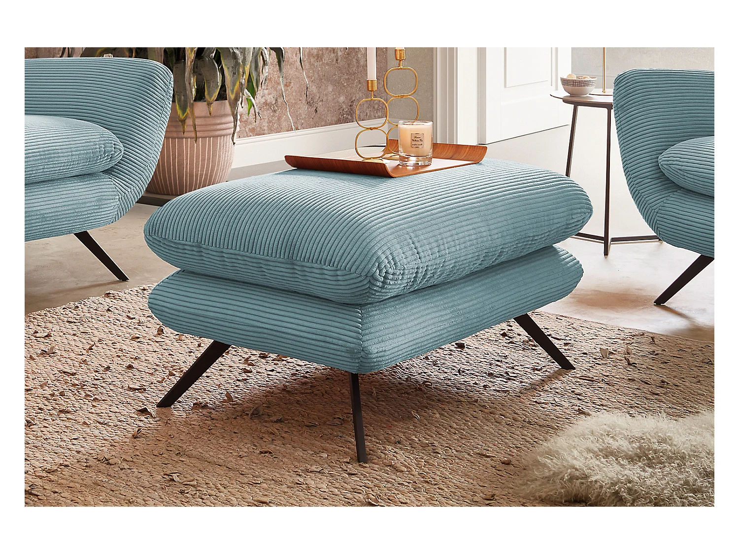 Banc - bleu clair Velours côtelé - CHARME