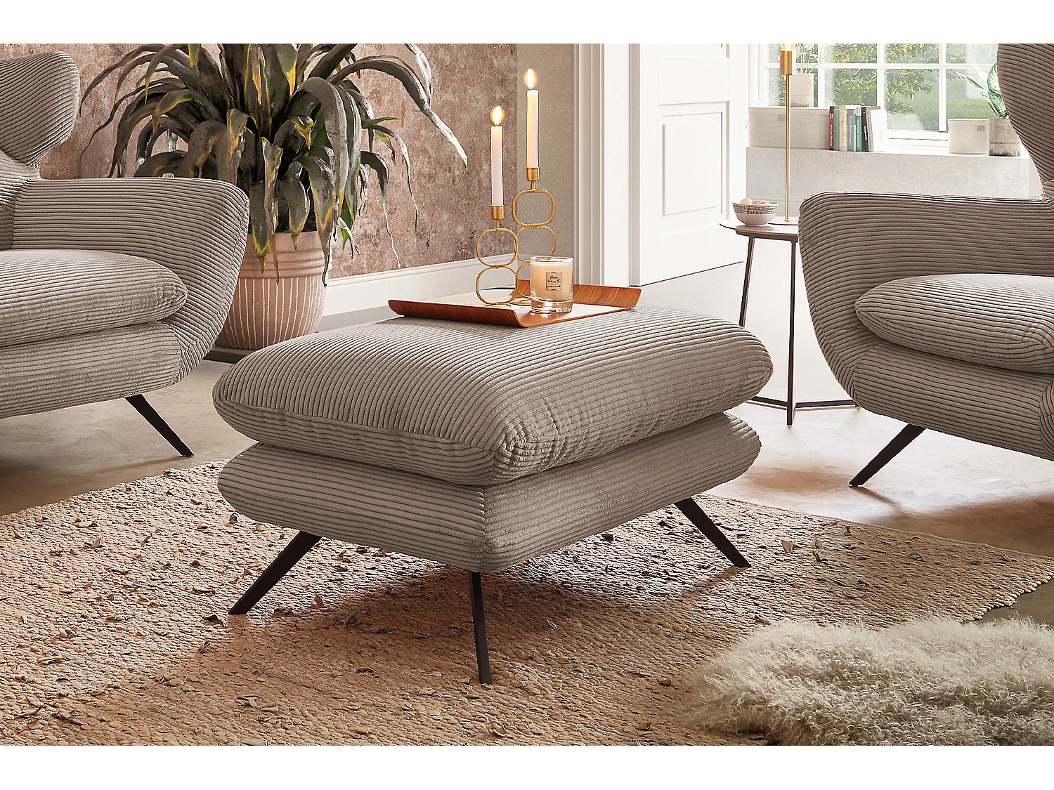 Polsterhocker - Taupe Cord - CHARME