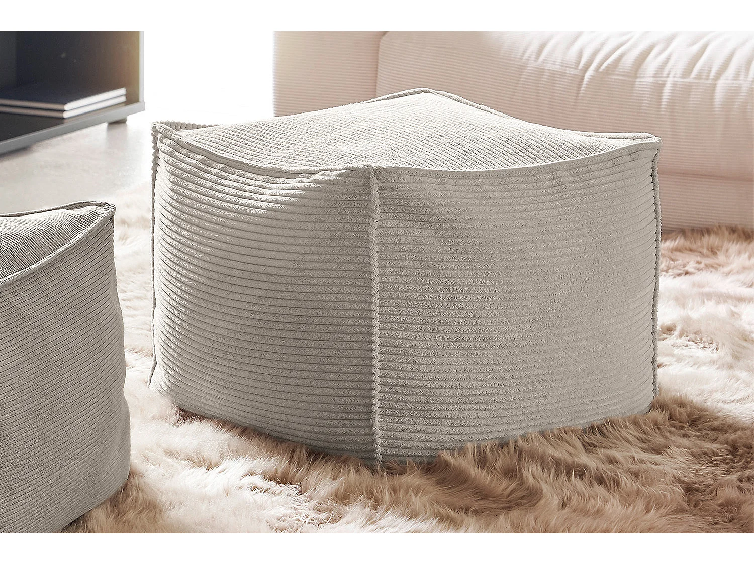 Pouf rembourré - gris pierre Velours côtelé - ALEA