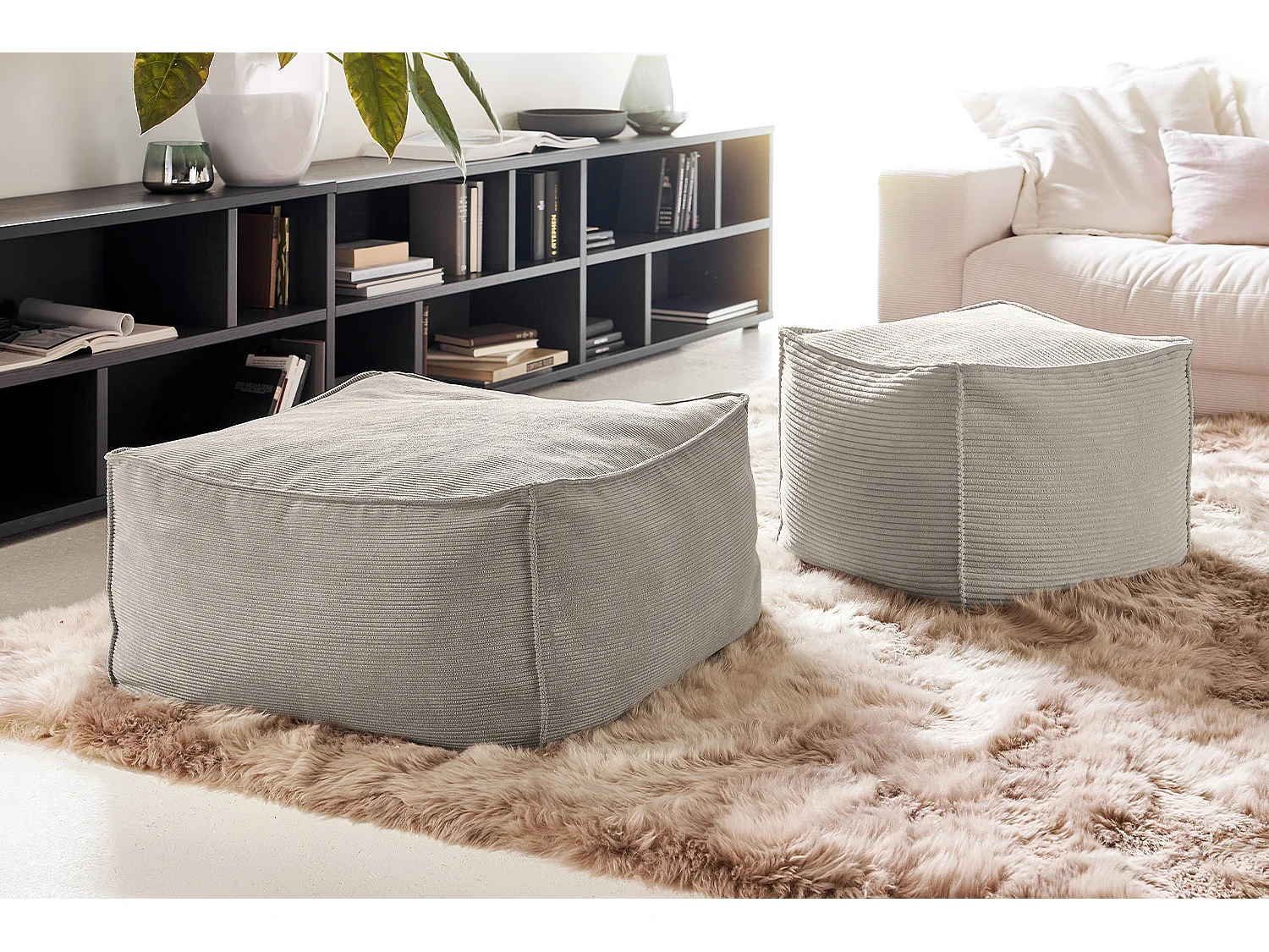 Pouf rembourré - gris pierre Velours côtelé - ALEA