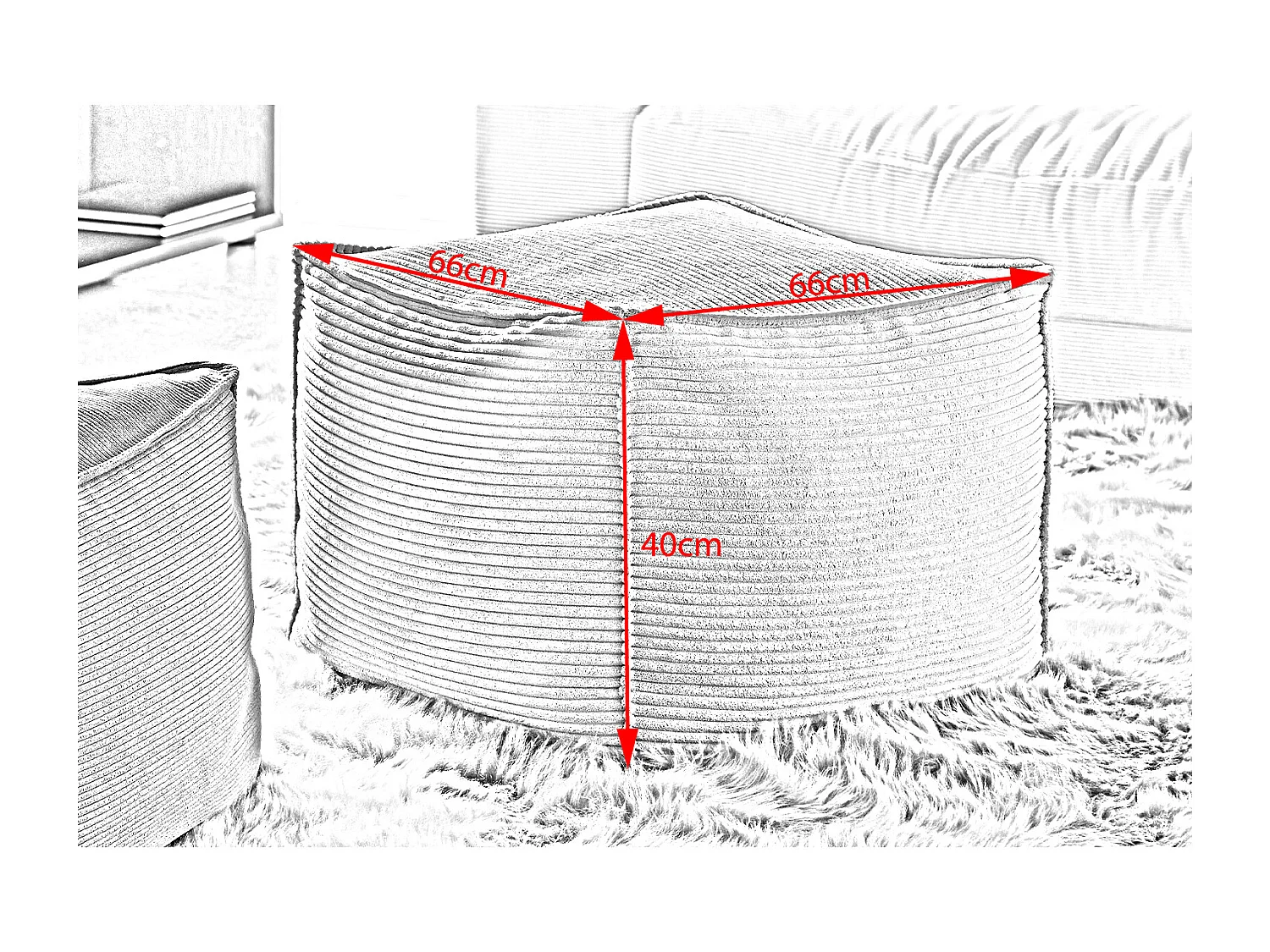 Pouf rembourré - gris pierre Velours côtelé - ALEA