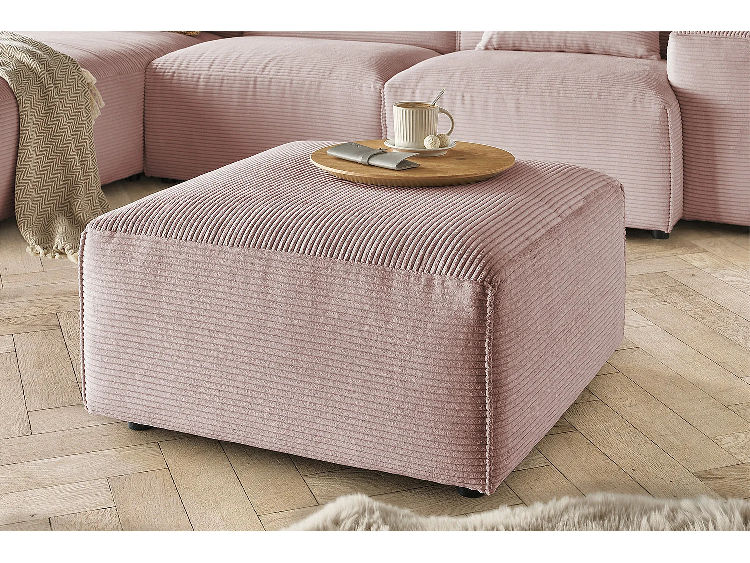 Pouf rembourré - Rose Velours côtelé - RANI