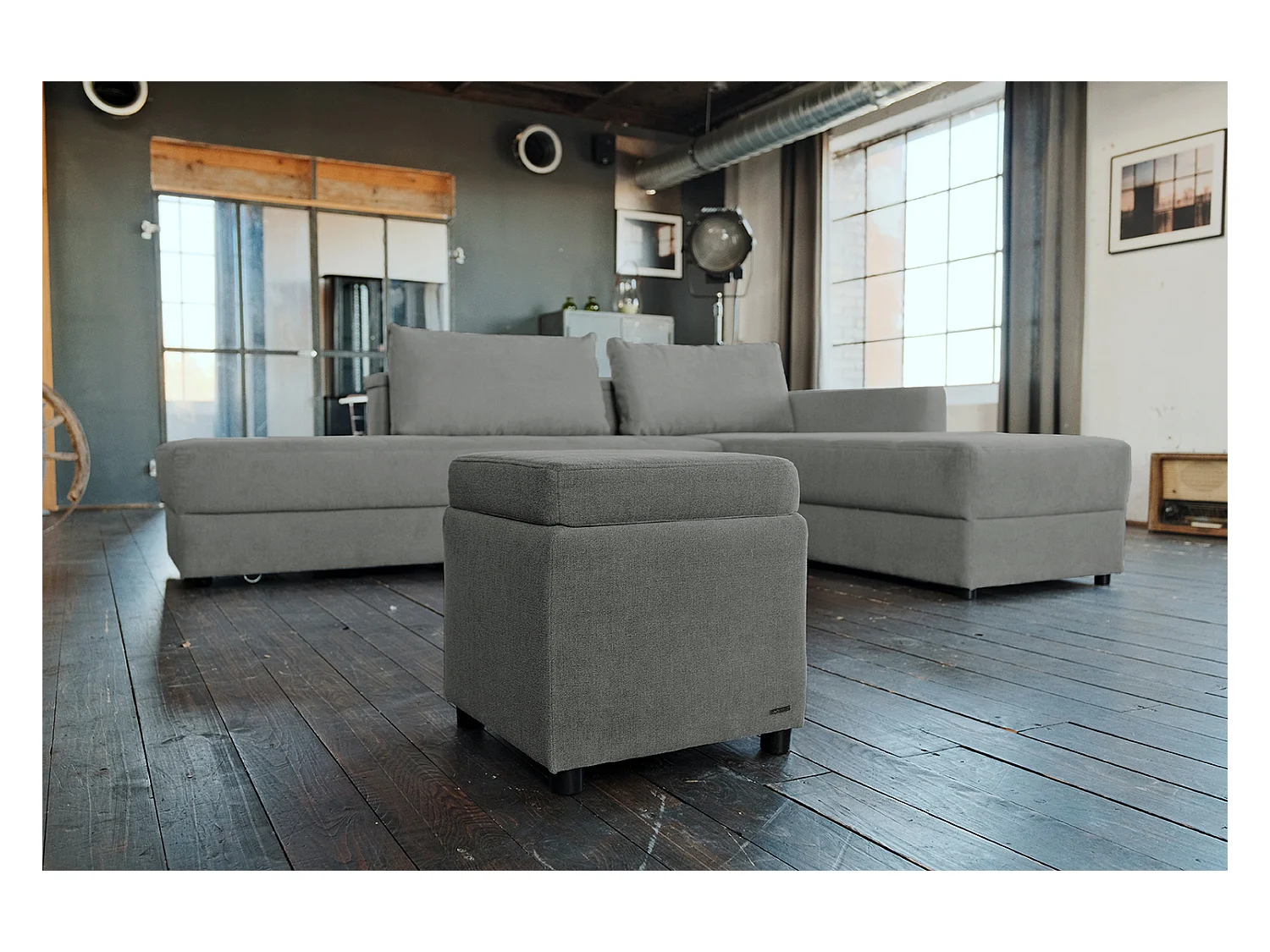 Pouf - argent tissu tissé - IDA