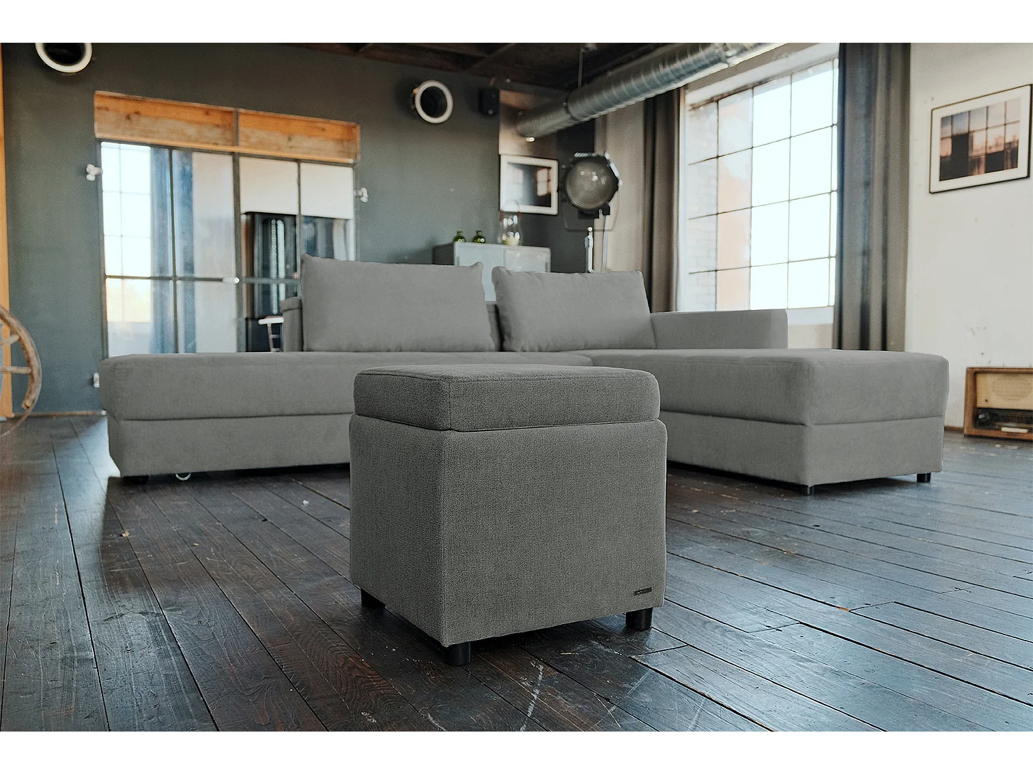 Pouf - argent tissu tissé - IDA