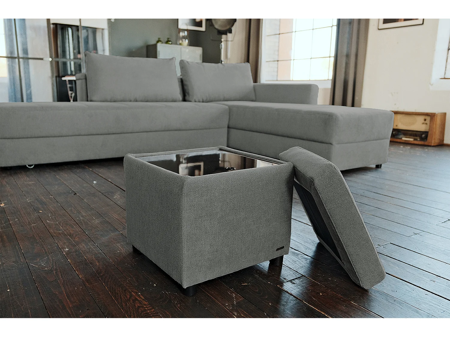 Pouf - argent tissu tissé - IDA