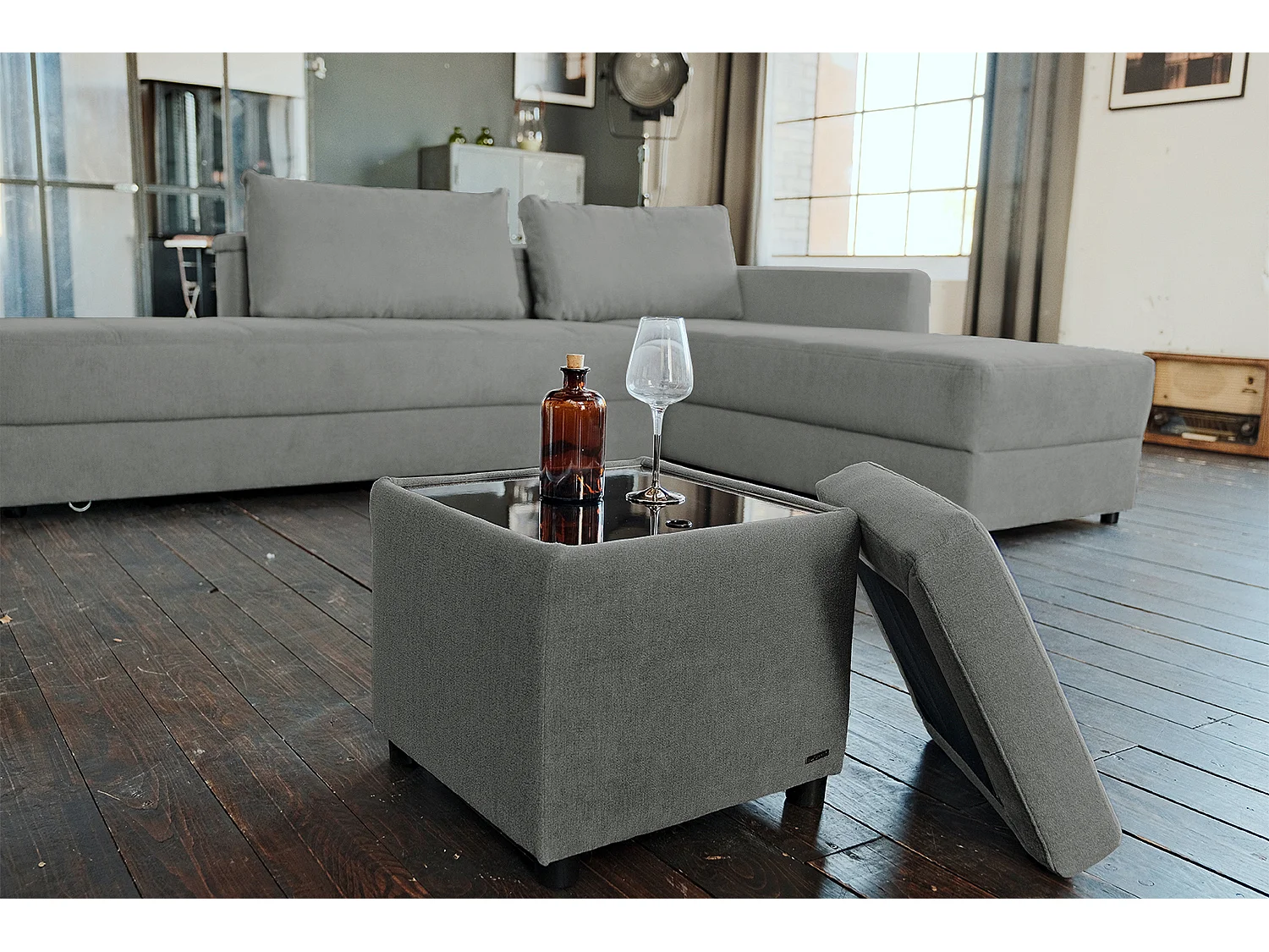 Pouf - argent tissu tissé - IDA