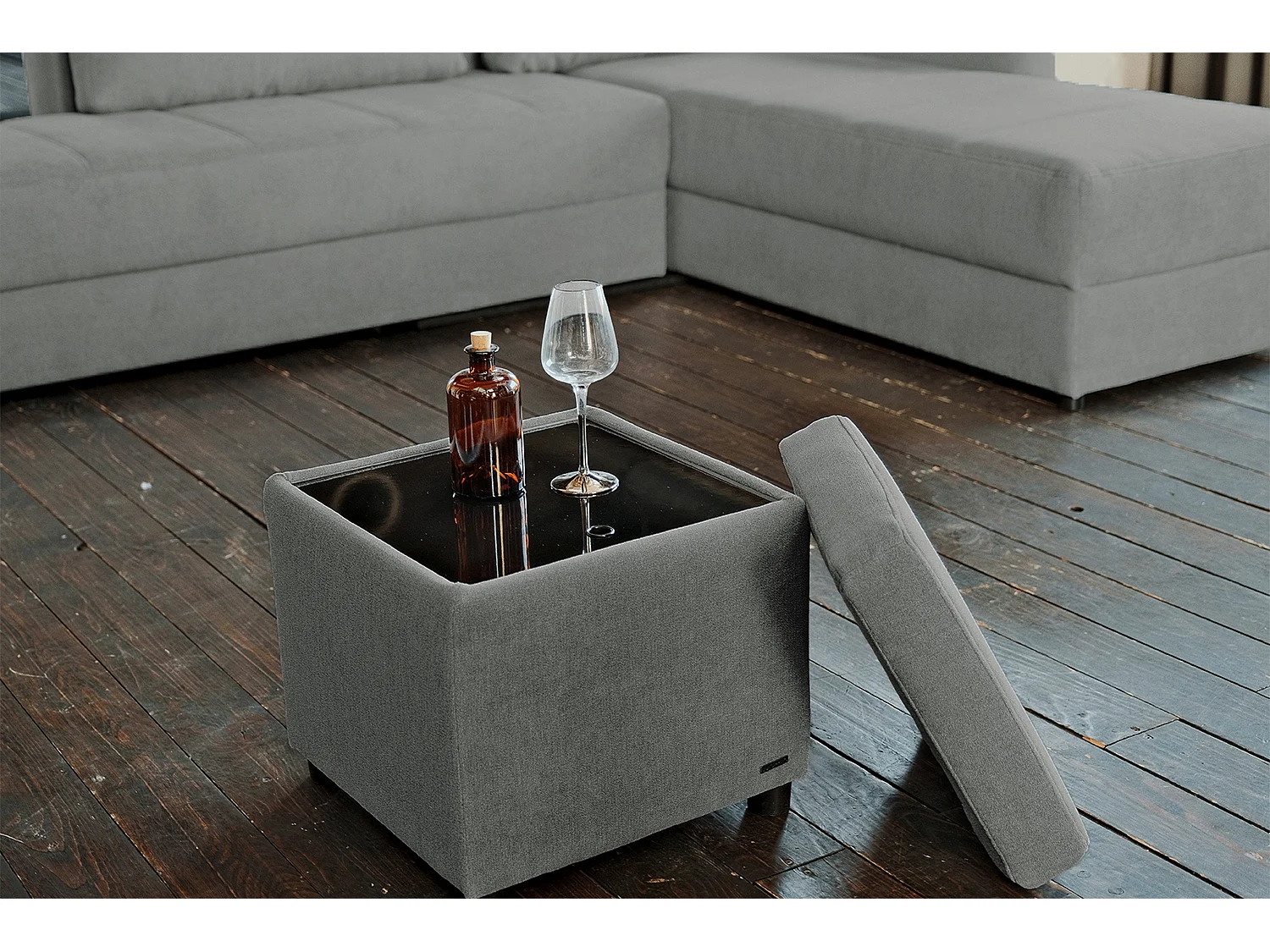 Pouf - argent tissu tissé - IDA