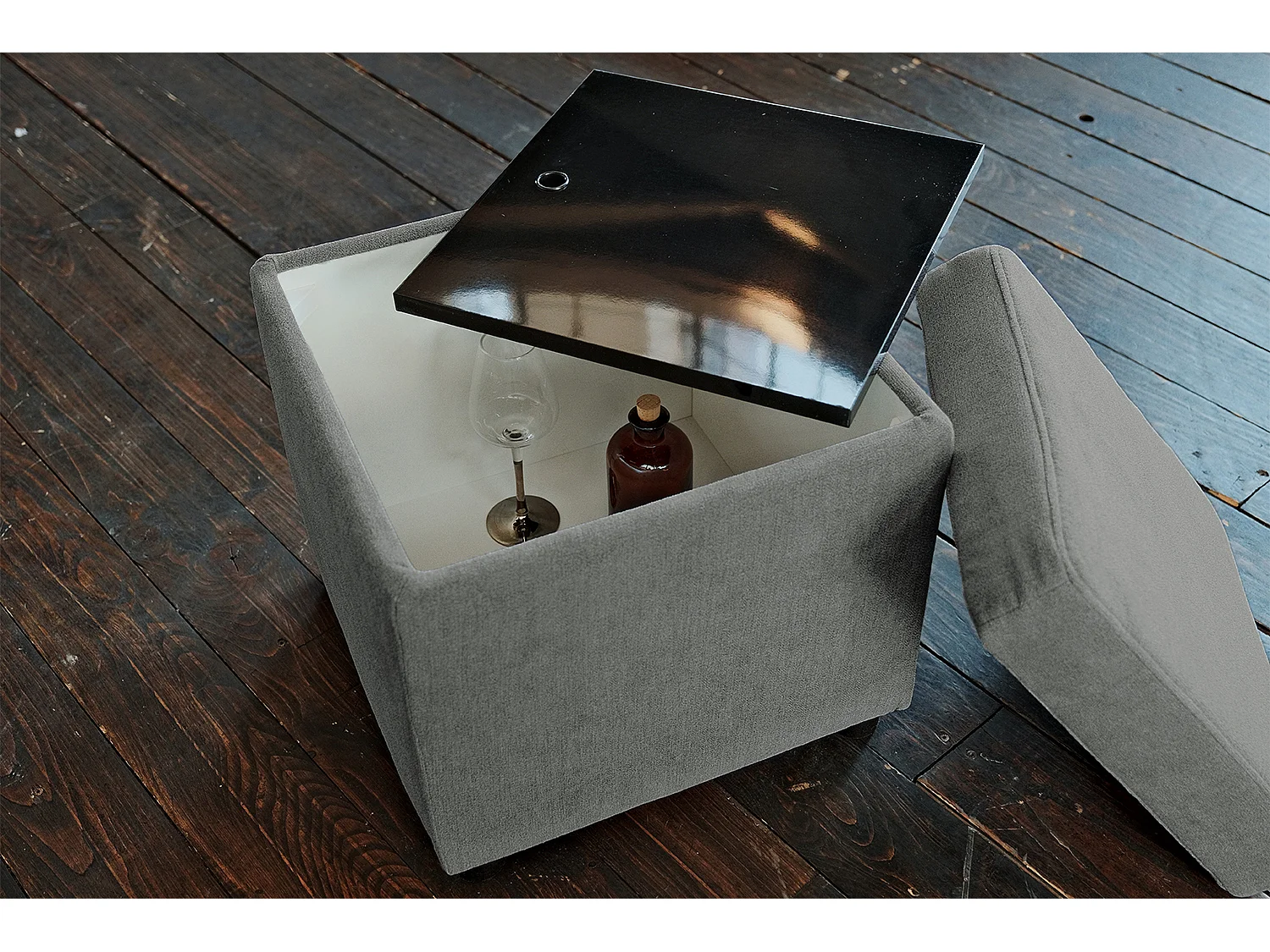 Pouf - argent tissu tissé - IDA