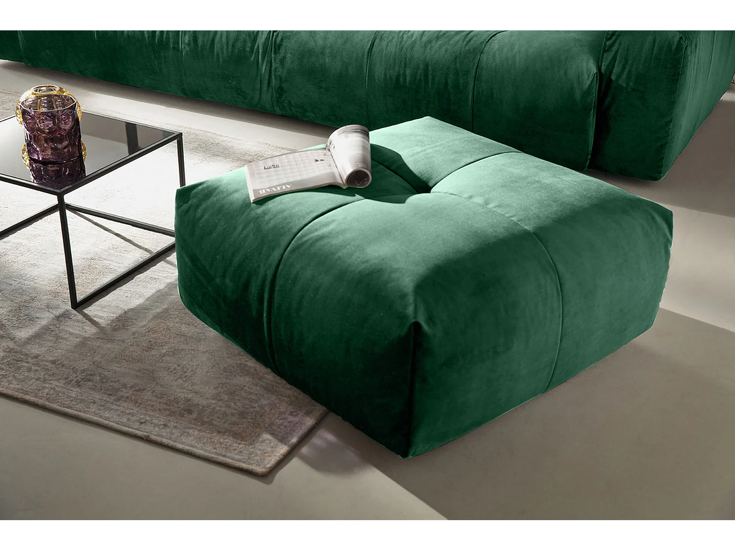Pouf imbottito - verde smeraldo velluto - PALACE