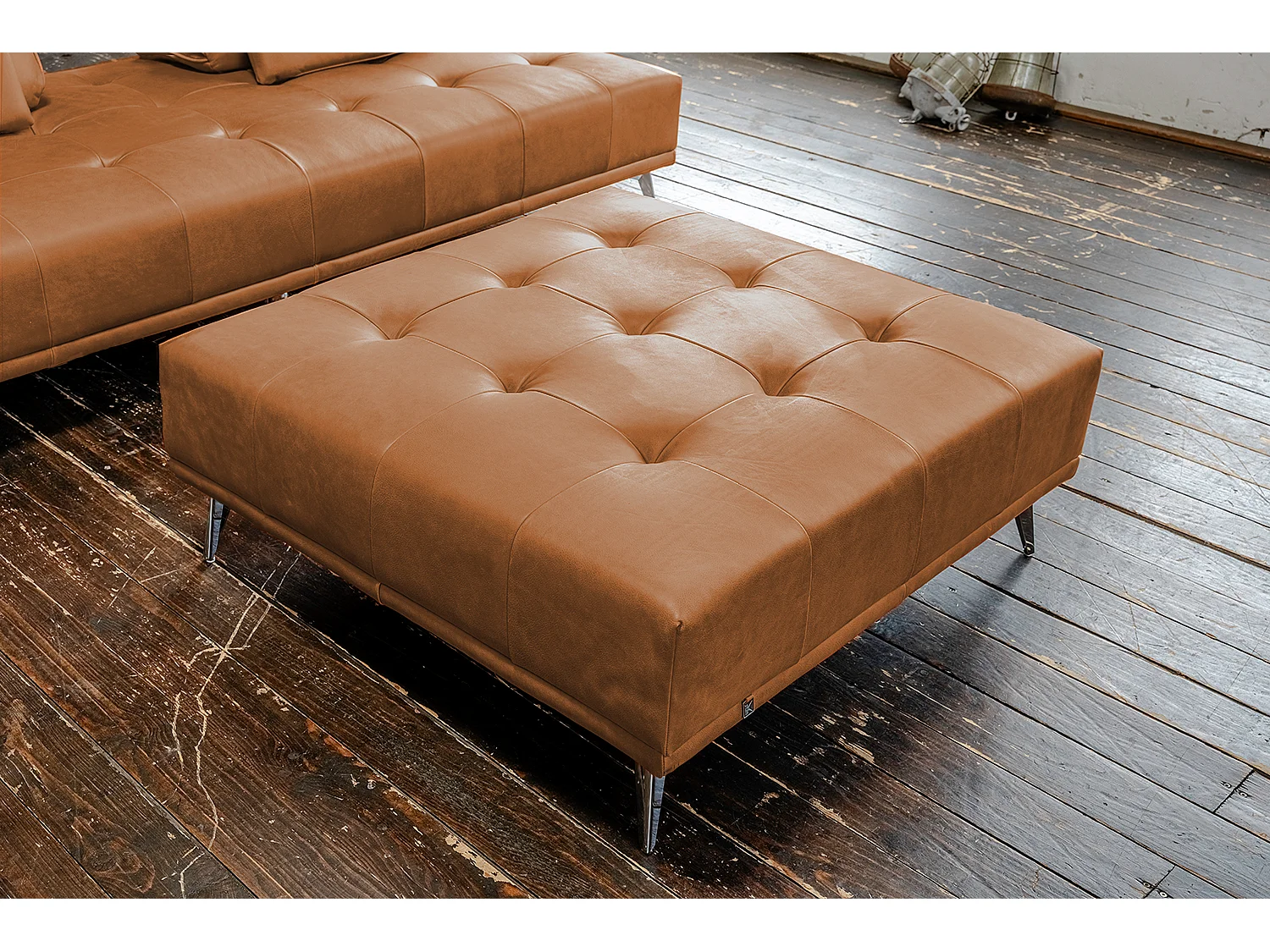 Polsterhocker - Braun Leder - WIOLO