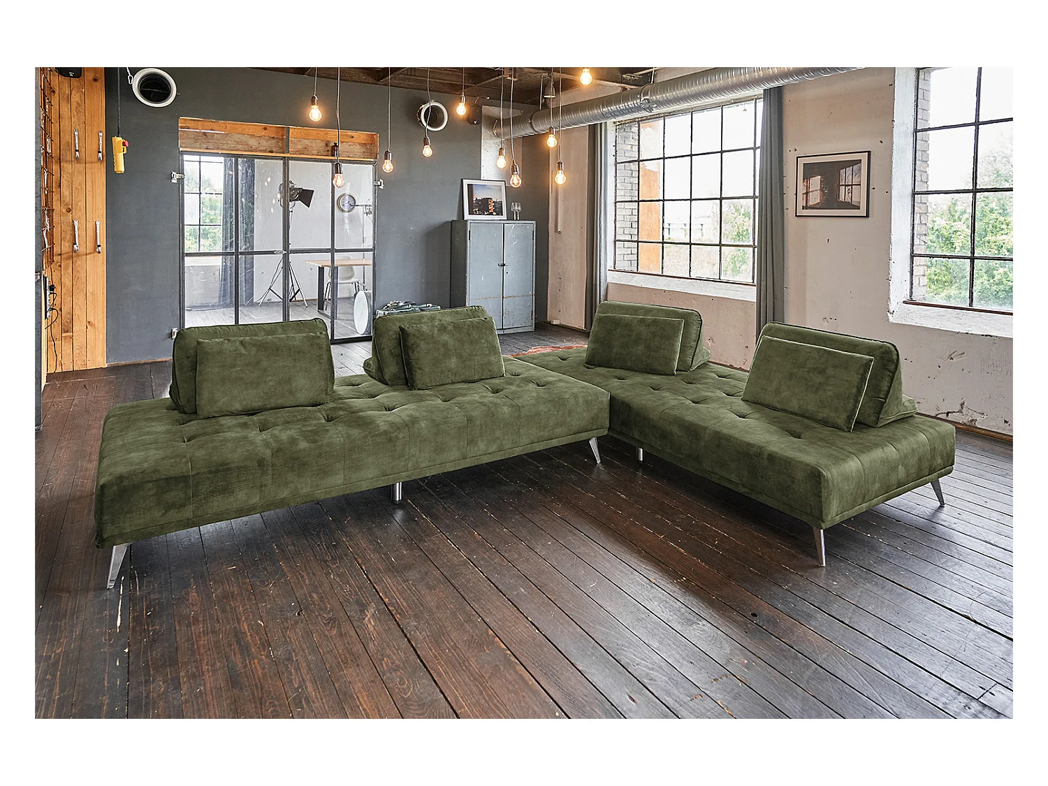 Ecksofa - Dunkelgrün Velvet - WIOLO