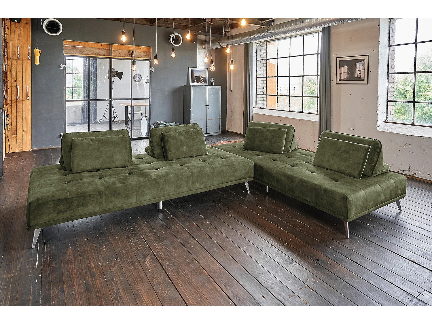 Ecksofa - Dunkelgrün Velvet - WIOLO