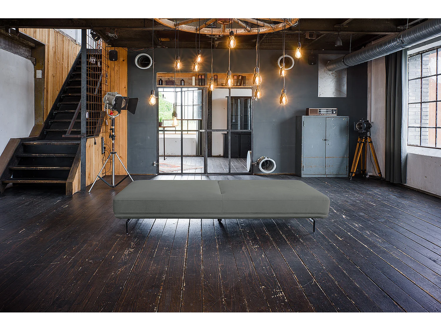 Canapé-lit - taupe tissu tissé - CANE