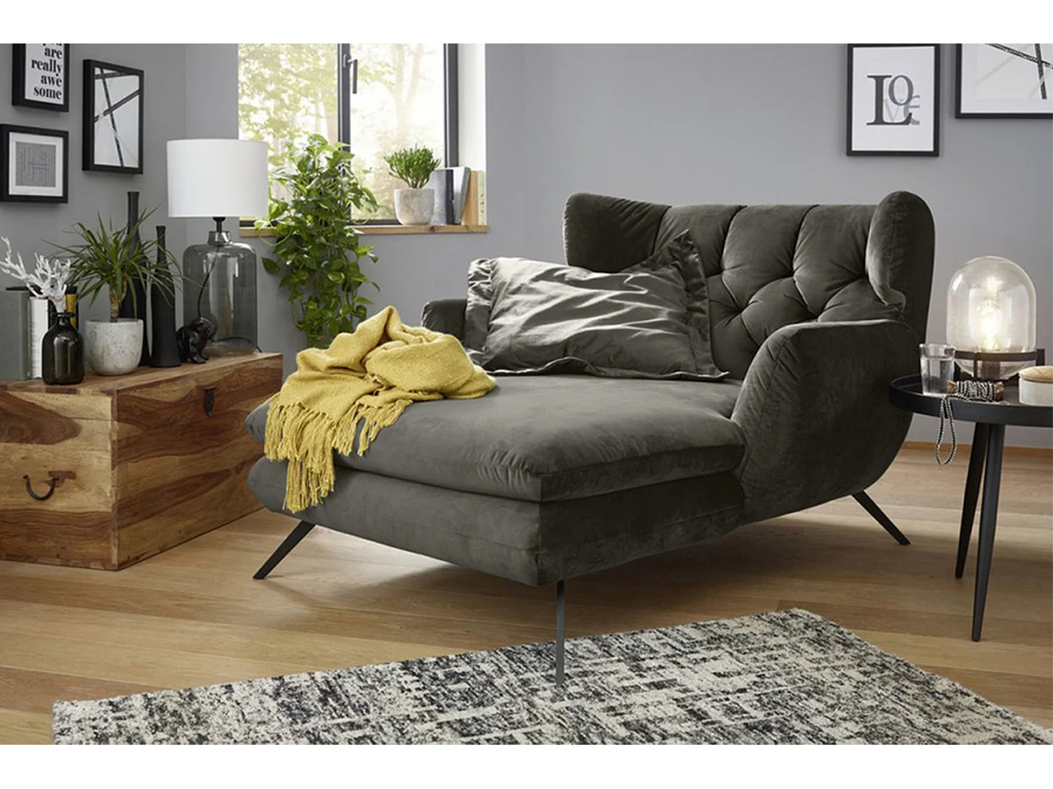 Fauteuil XXL - gris pierre Velours - CHARME
