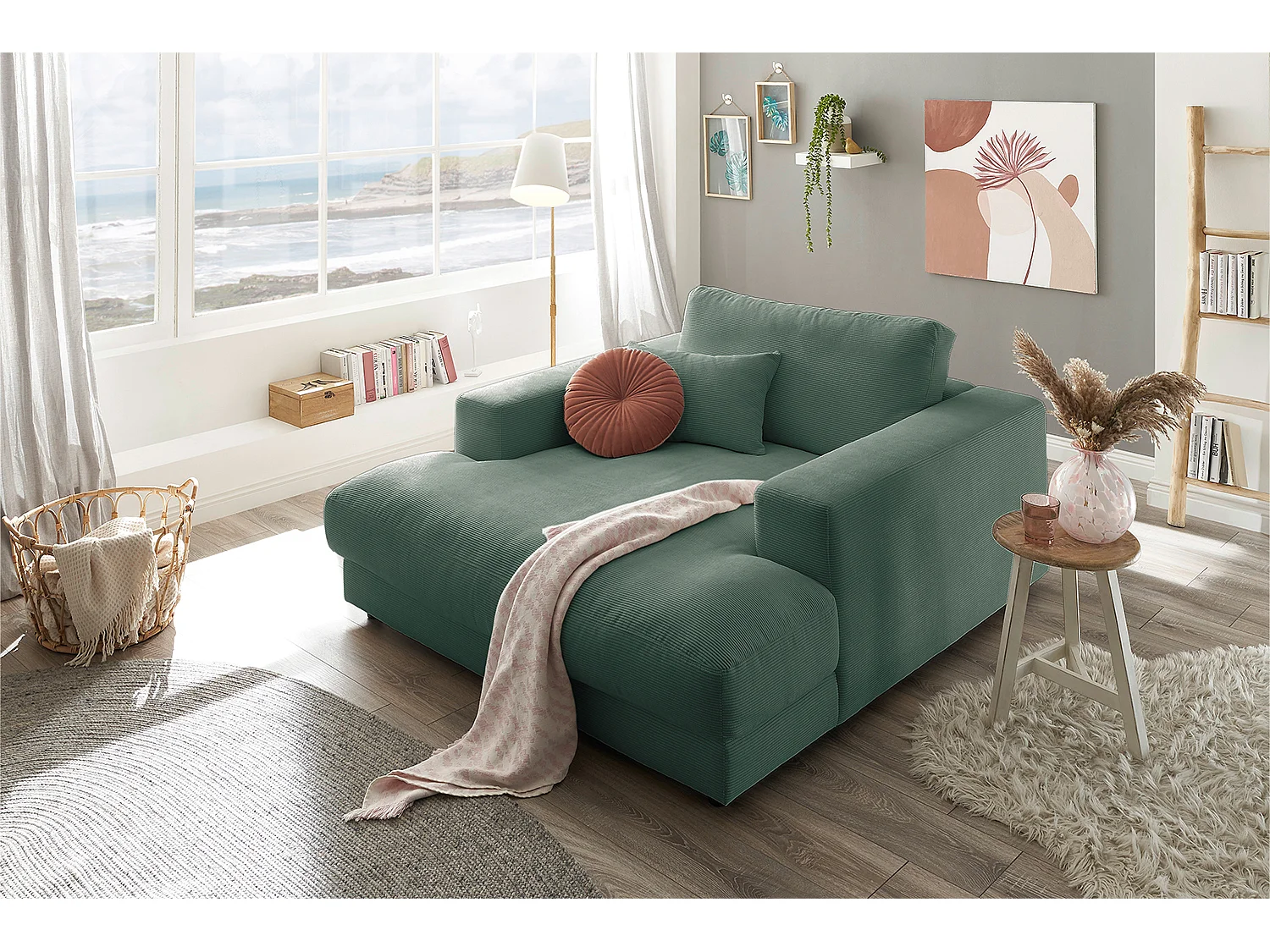 Relaxligstoel - Smaragdgroen Koord - MADELINE