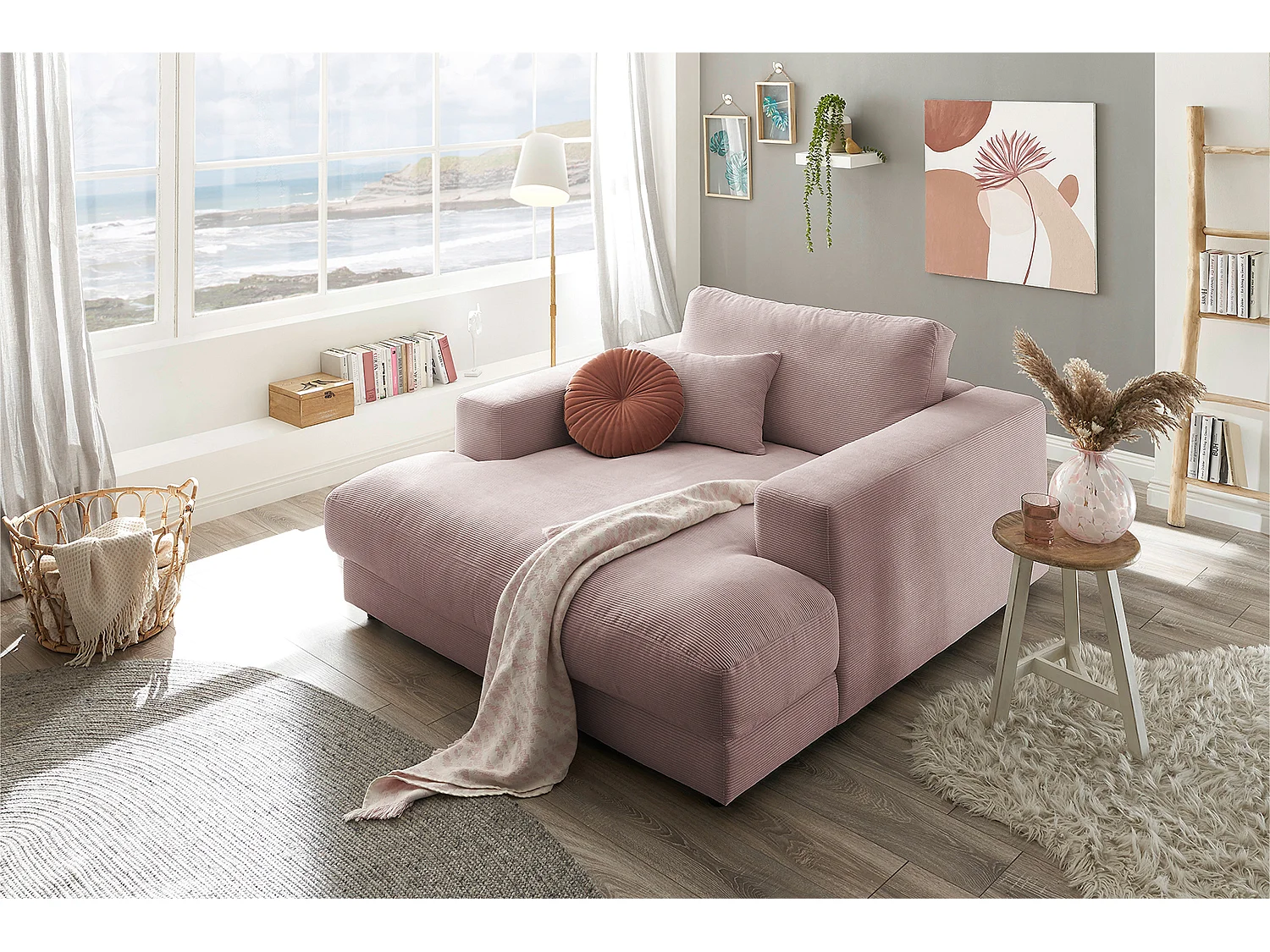 Chaise longue - Rosa Velluto a coste - MADELINE