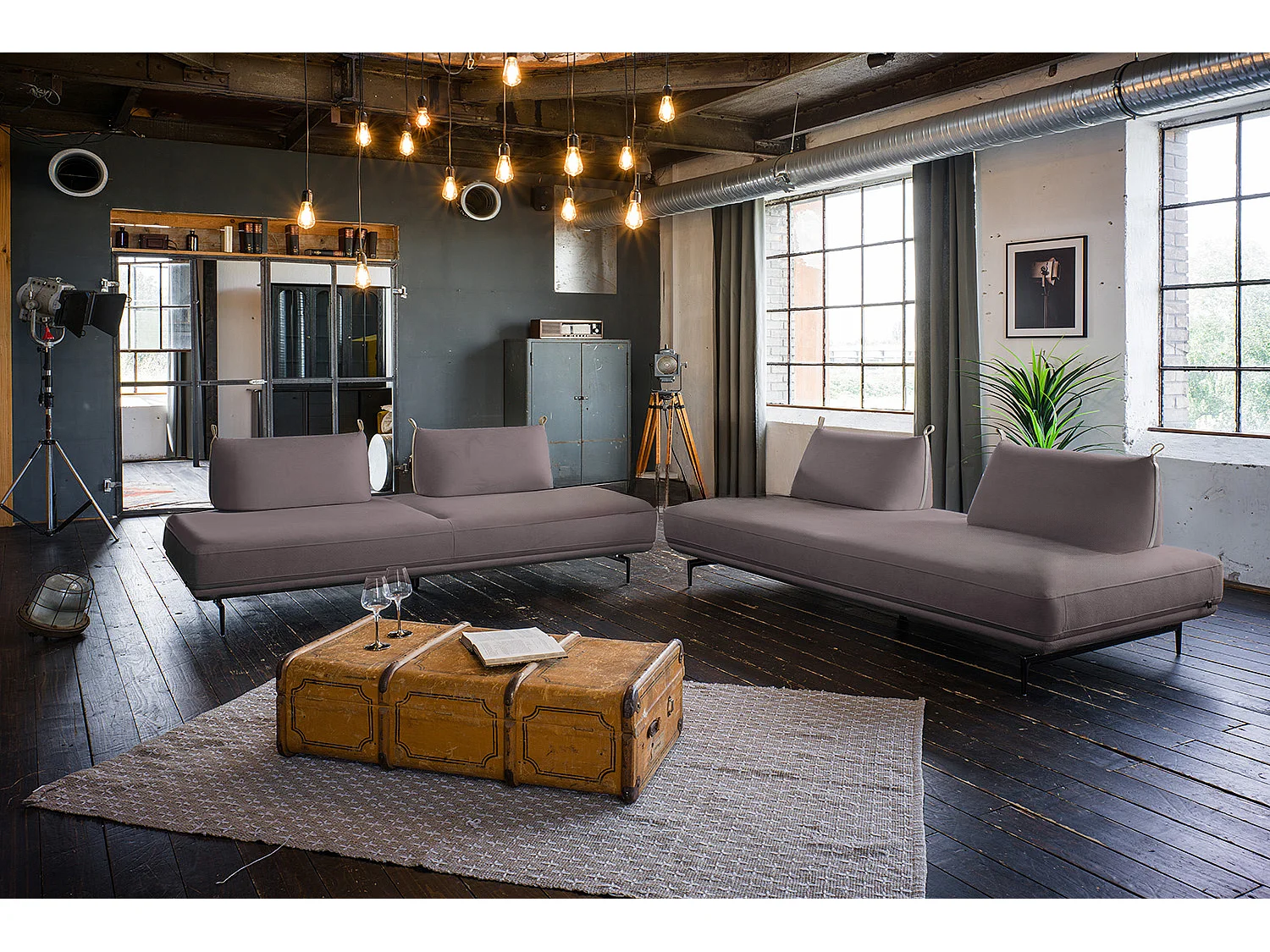 Ecksofa - Violett Webstoff - CANE