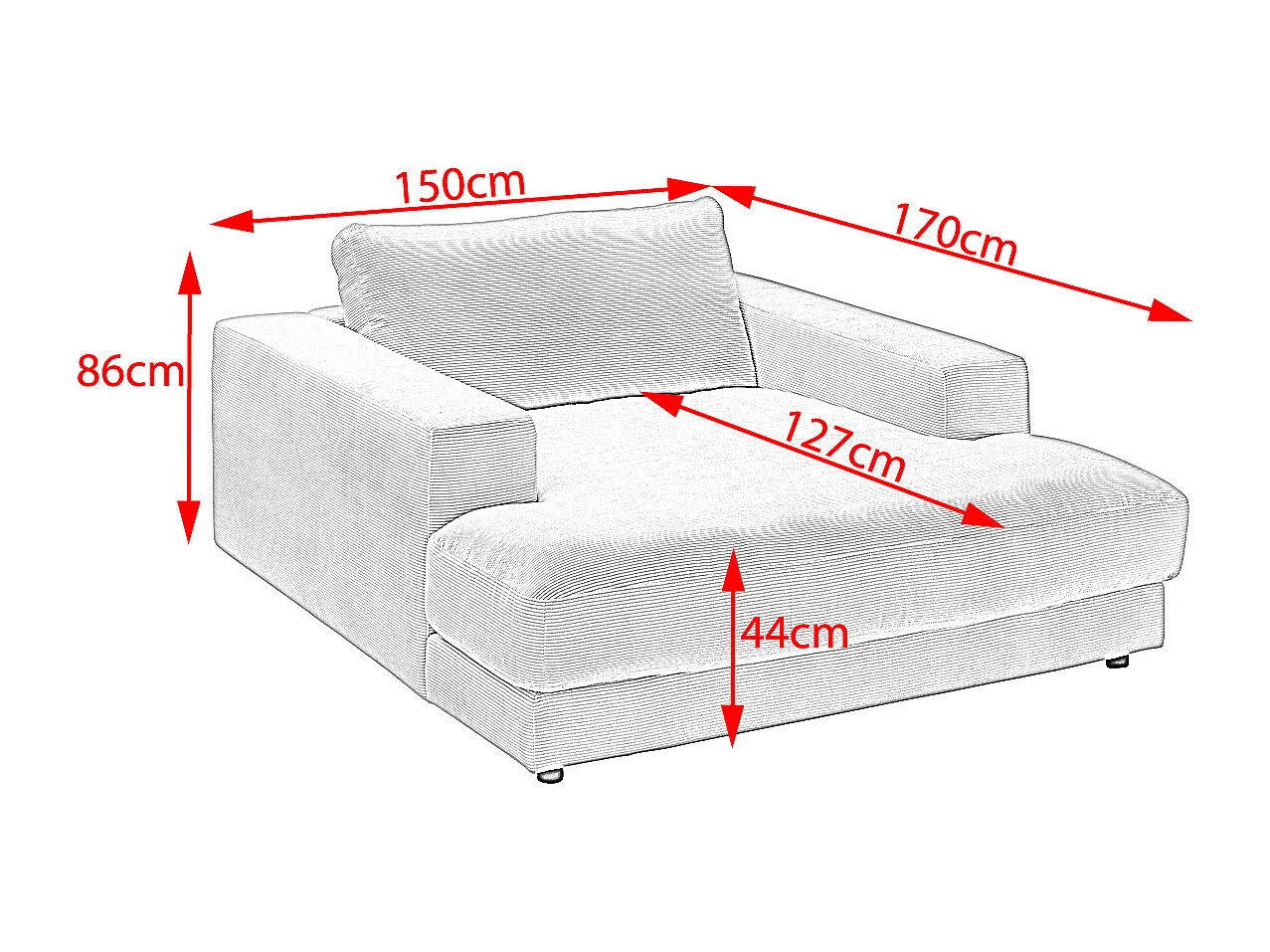 Chaise longue - argento Velluto a coste - MADELINE