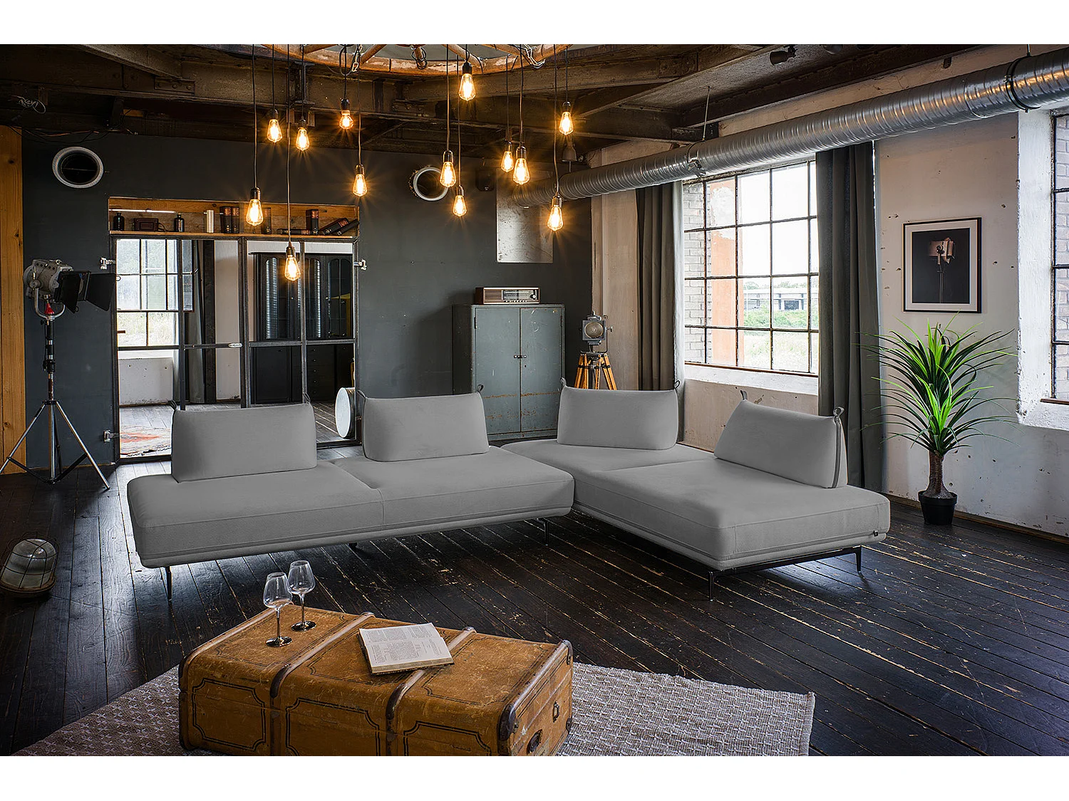 Canapé - Gris tissu tissé - CANE