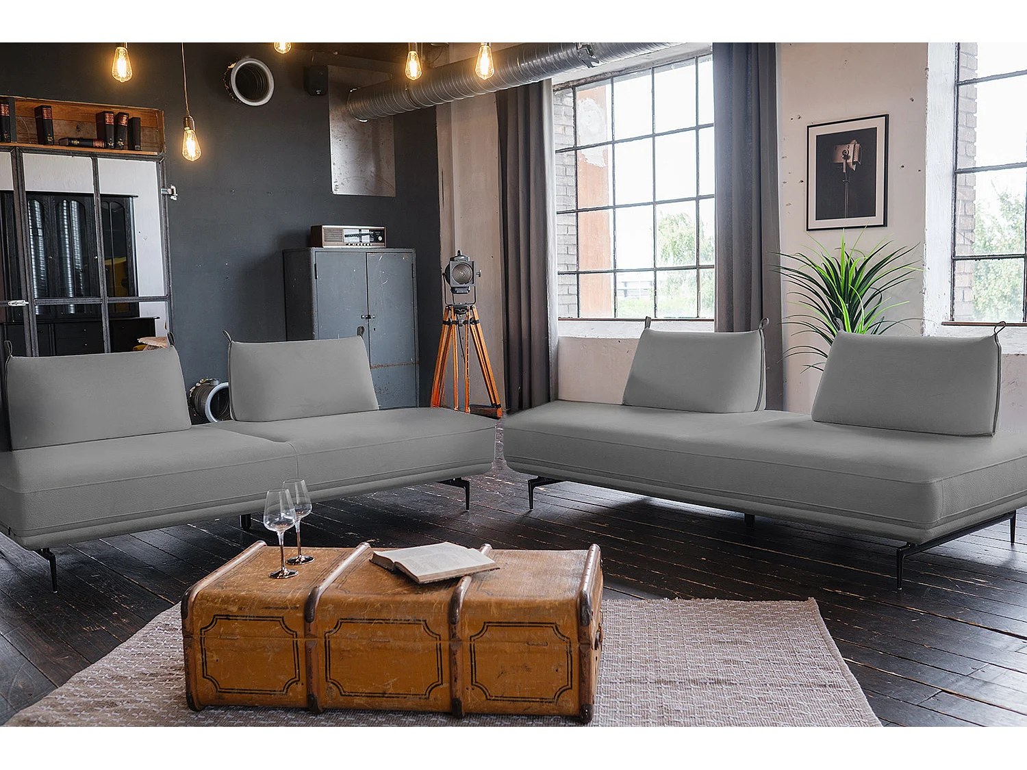 Canapé - Gris tissu tissé - CANE