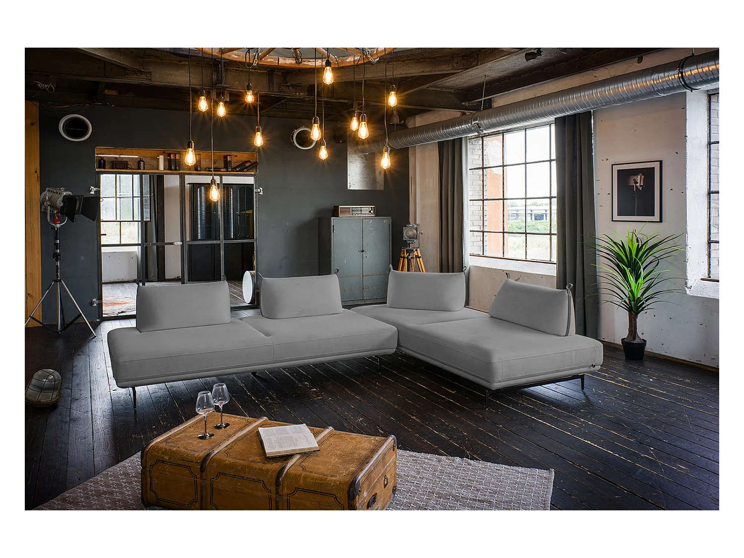 Ecksofa - Grau Webstoff - CANE