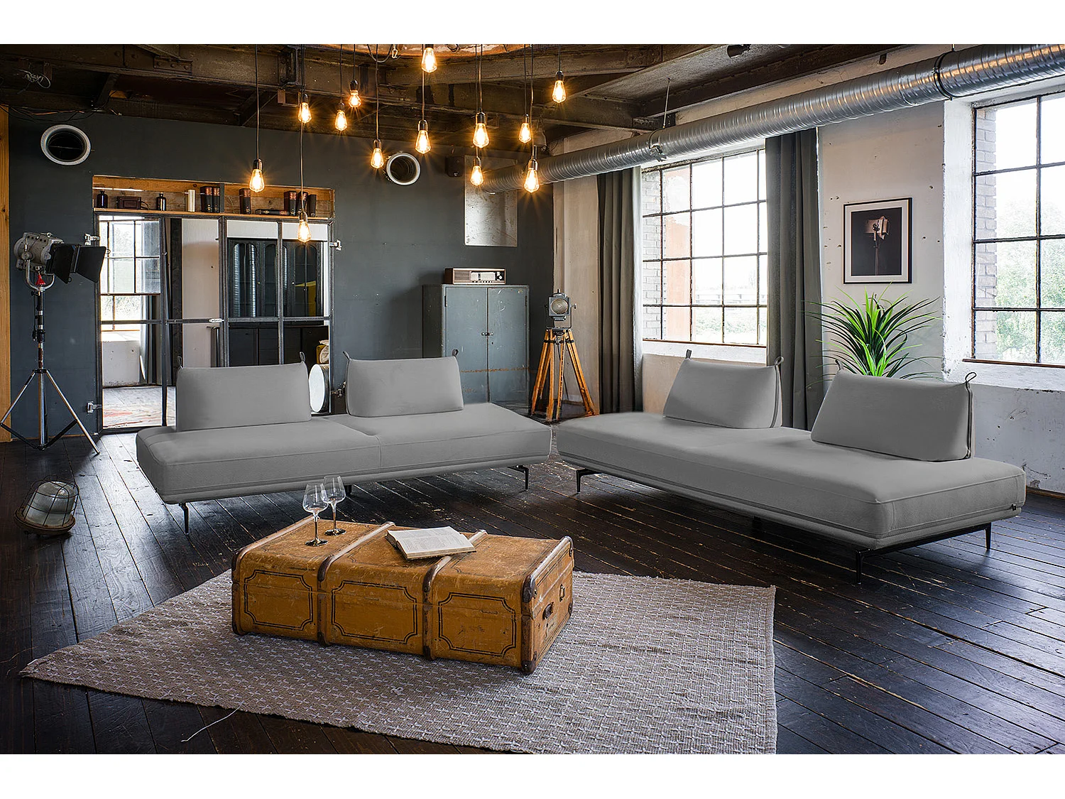 Canapé - Gris tissu tissé - CANE