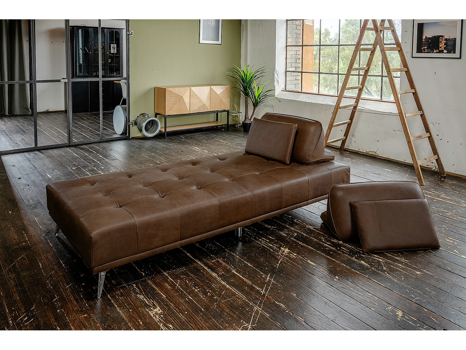 Sofá cama - marrón oscuro piel - WIOLO