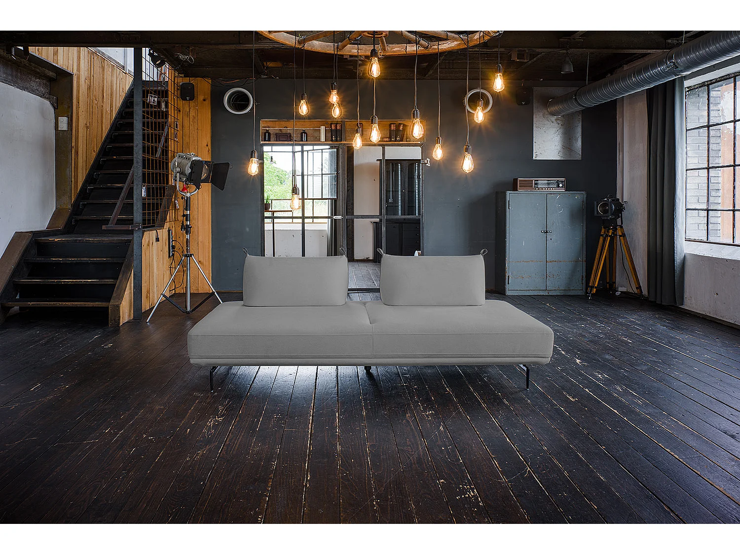 Canapé-lit - Gris tissu tissé - CANE