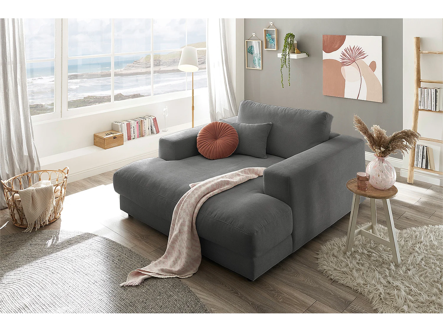 Relaxligstoel - Antraciet Koord - MADELINE