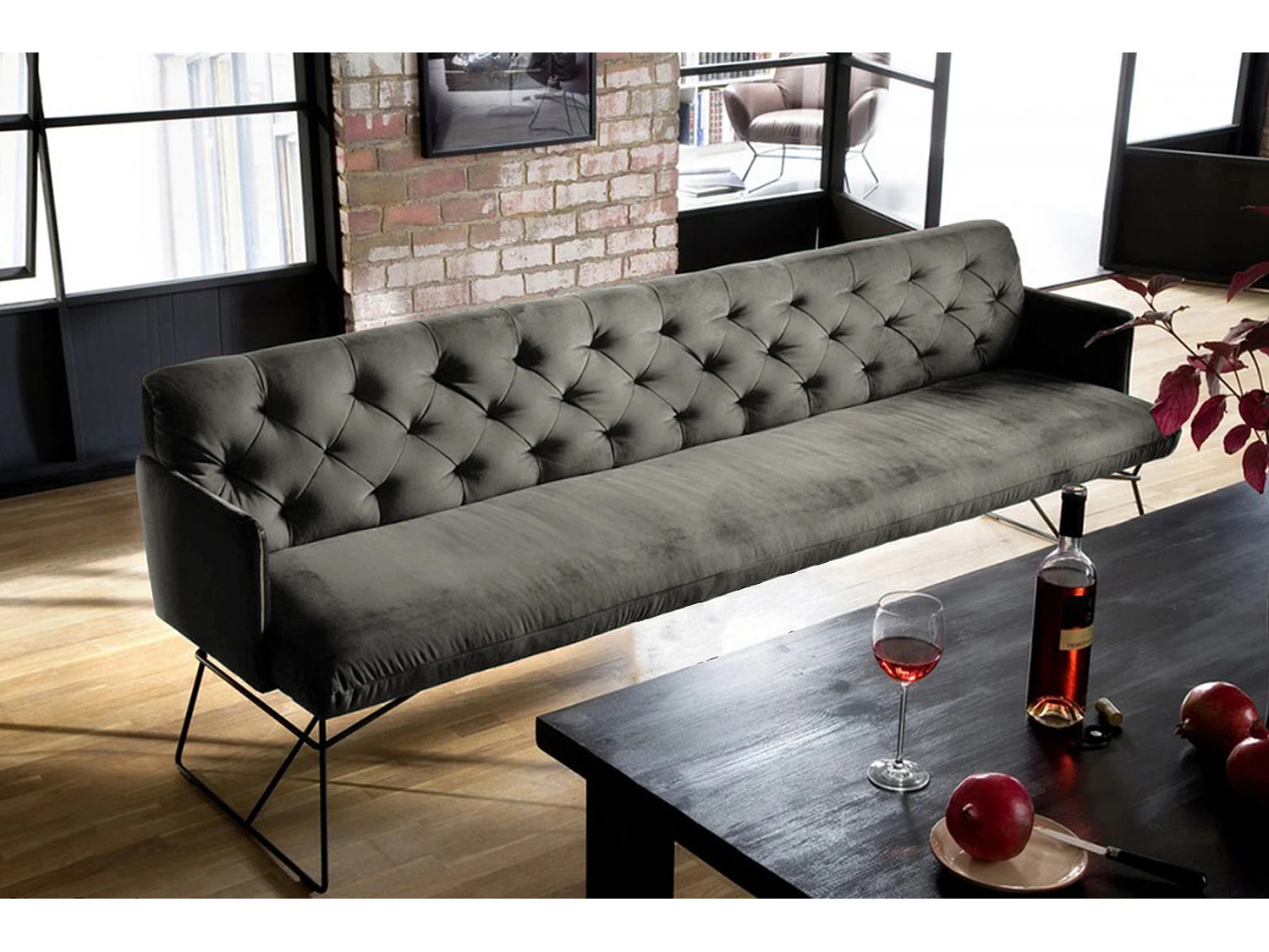 Polsterbank - Grau Velvet - CHARME