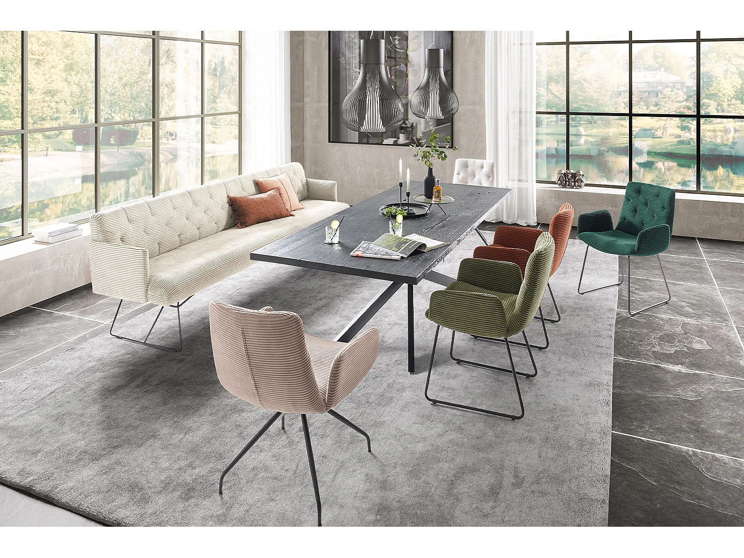 Esszimmerbank - Cremeweiß Cord - CHARME