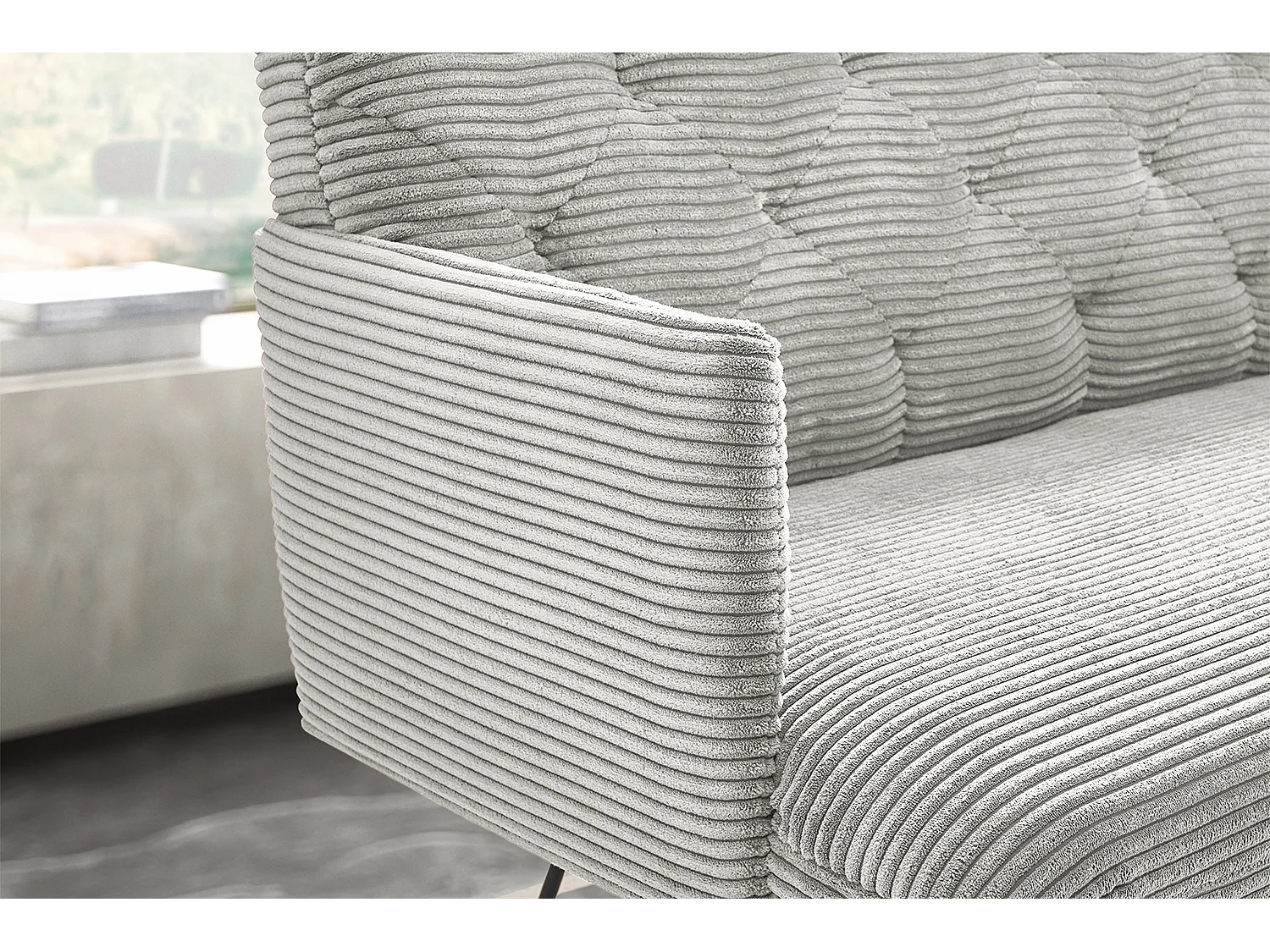 Banc - gris clair velours côtelé - CHARME