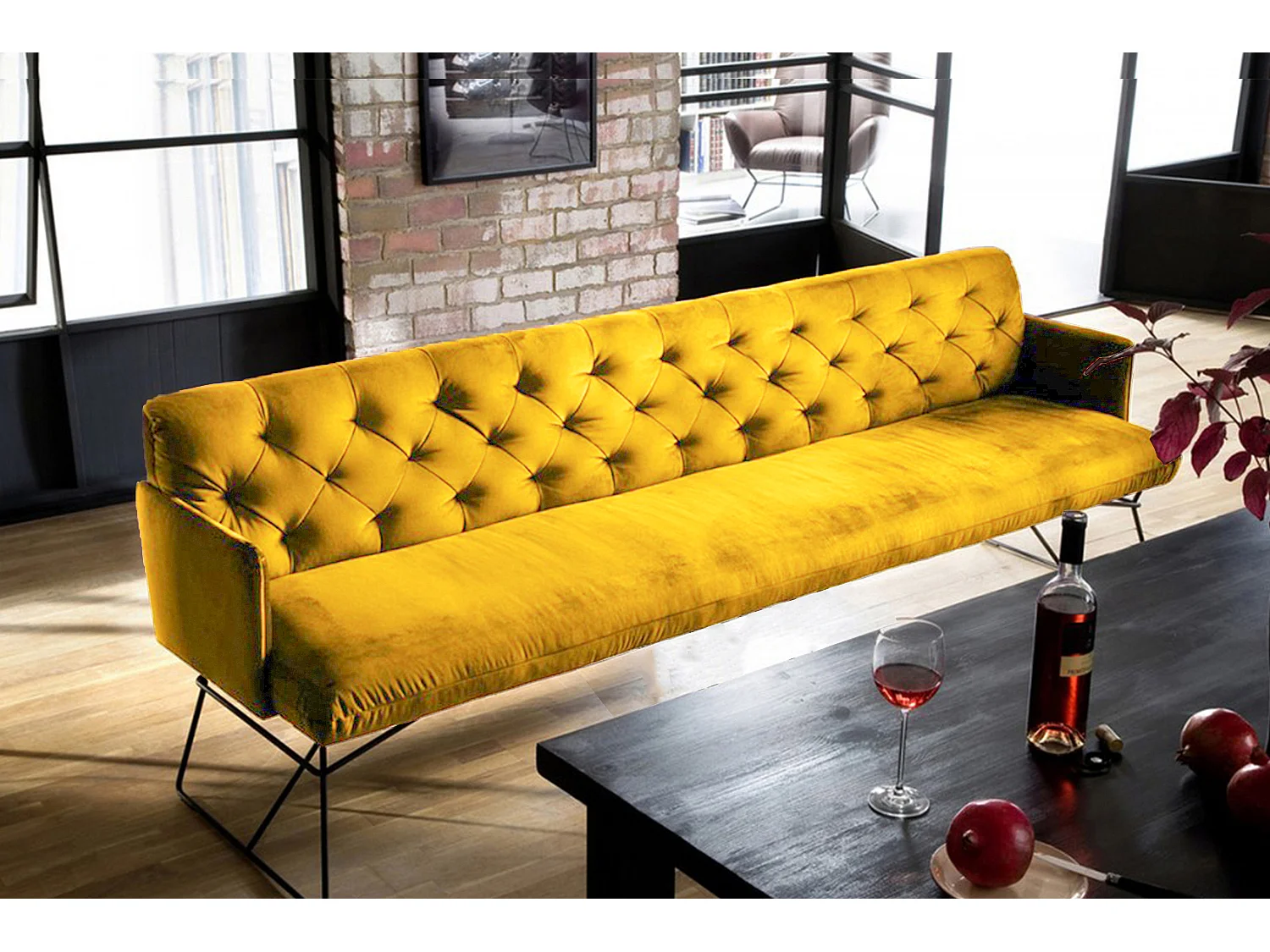 Banc rembourré - jaune Velours - CHARME