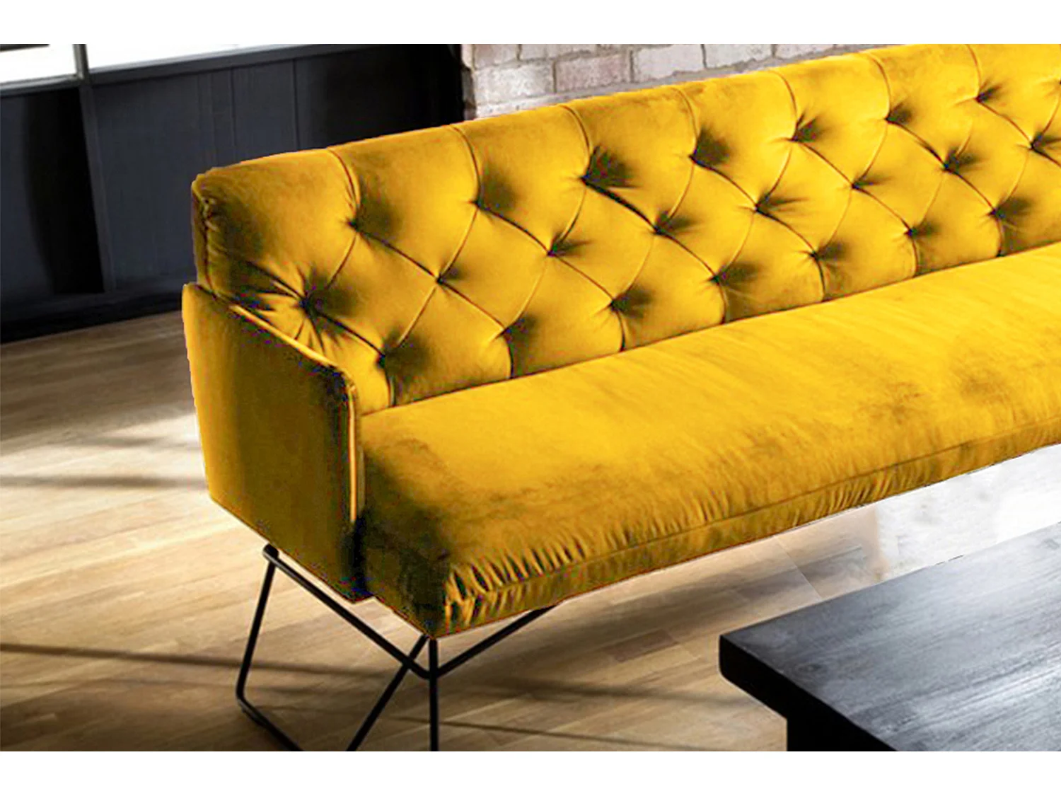 Banc rembourré - jaune Velours - CHARME