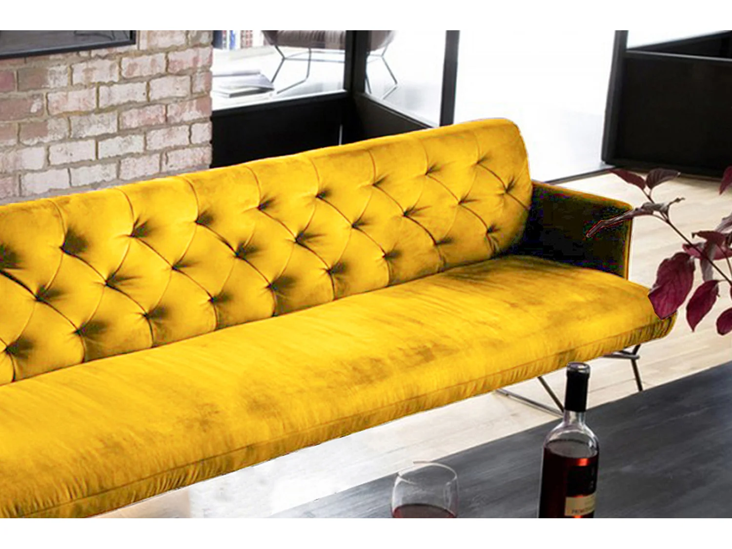 Banc rembourré - jaune Velours - CHARME