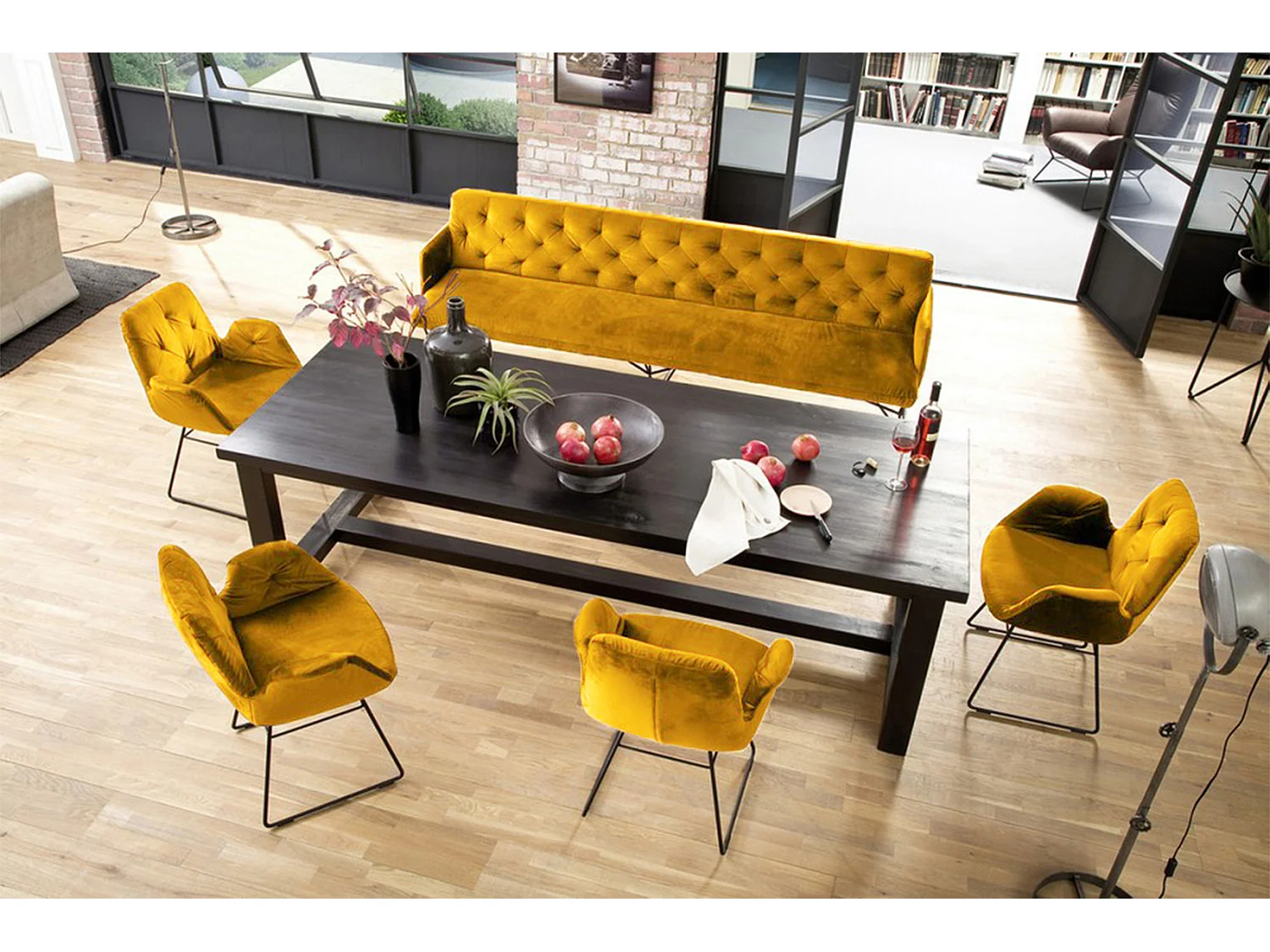 Banc rembourré - jaune Velours - CHARME