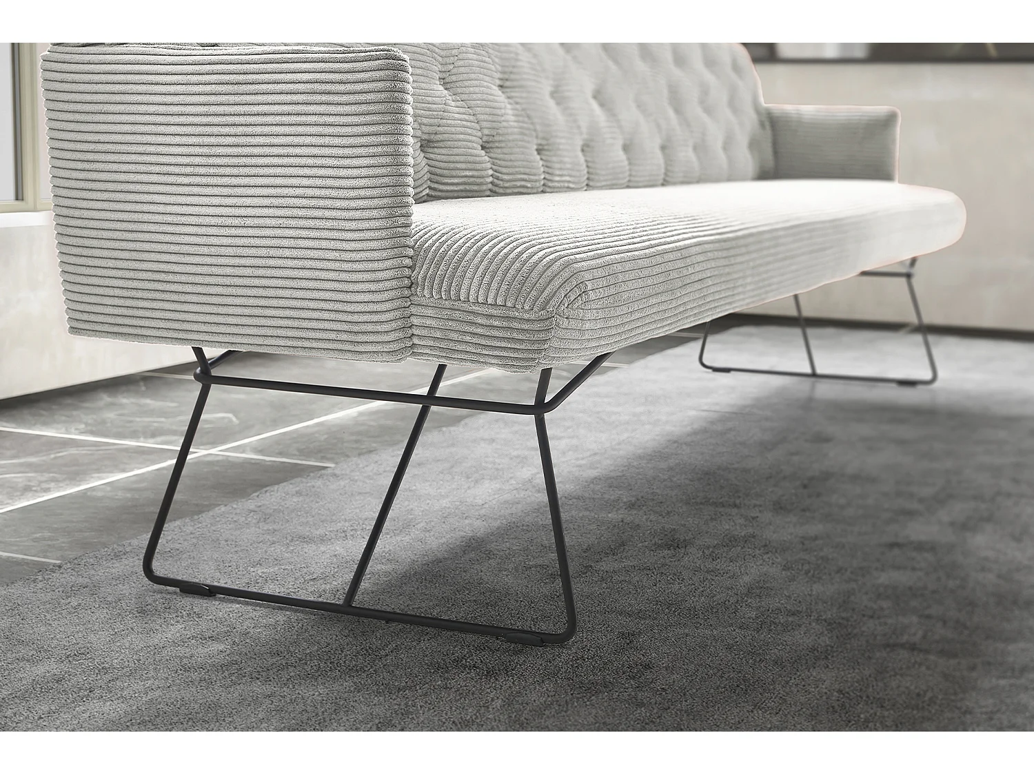 Banc - gris clair velours côtelé - CHARME