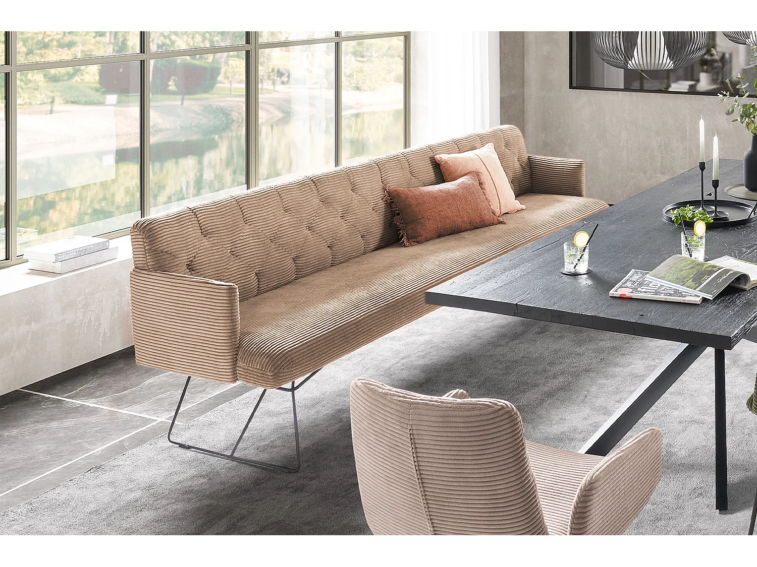 Banc - taupe velours côtelé - CHARME