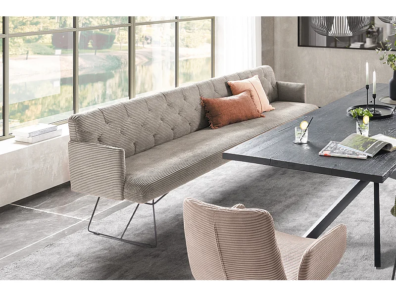 Banc - gris pierre velours côtelé - CHARME