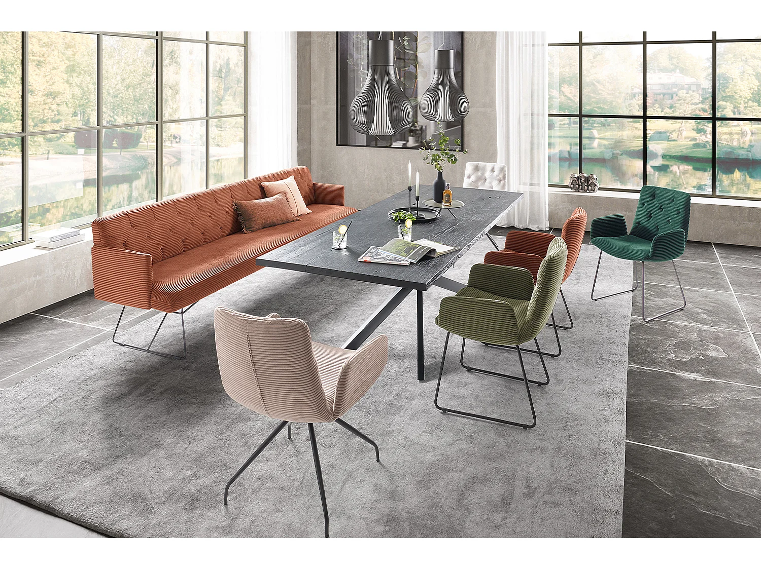 Esszimmerbank - Braun Cord - CHARME