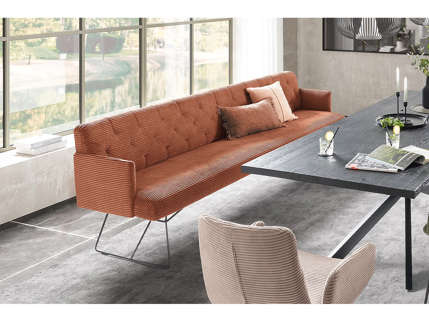 Banc - marron velours côtelé - CHARME