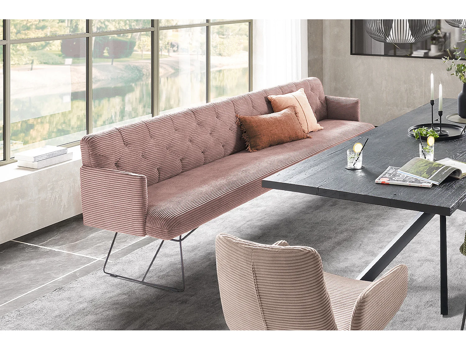 Banc - Rose velours côtelé - CHARME