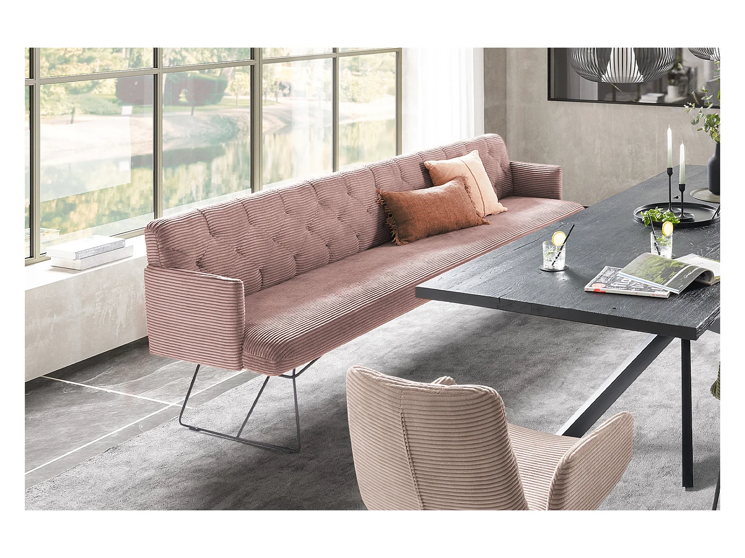 Banc - Rose velours côtelé - CHARME