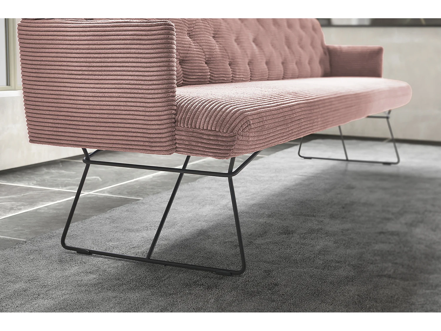 Banc - Rose velours côtelé - CHARME