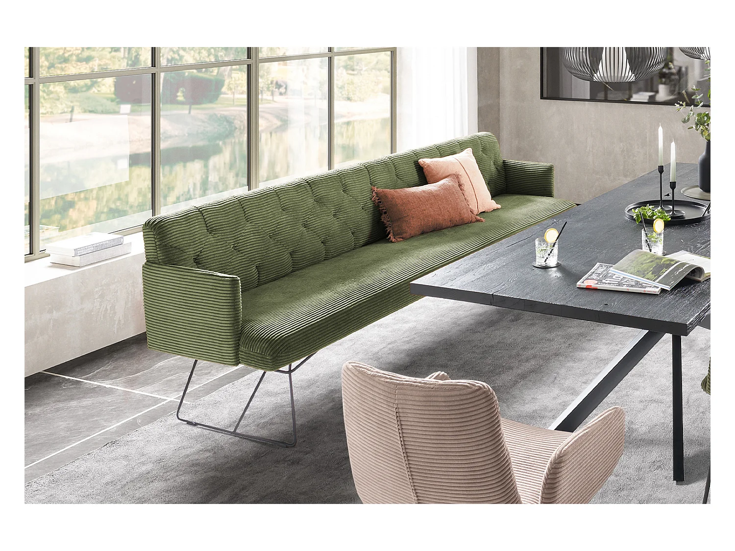 Banc - Vert velours côtelé - CHARME